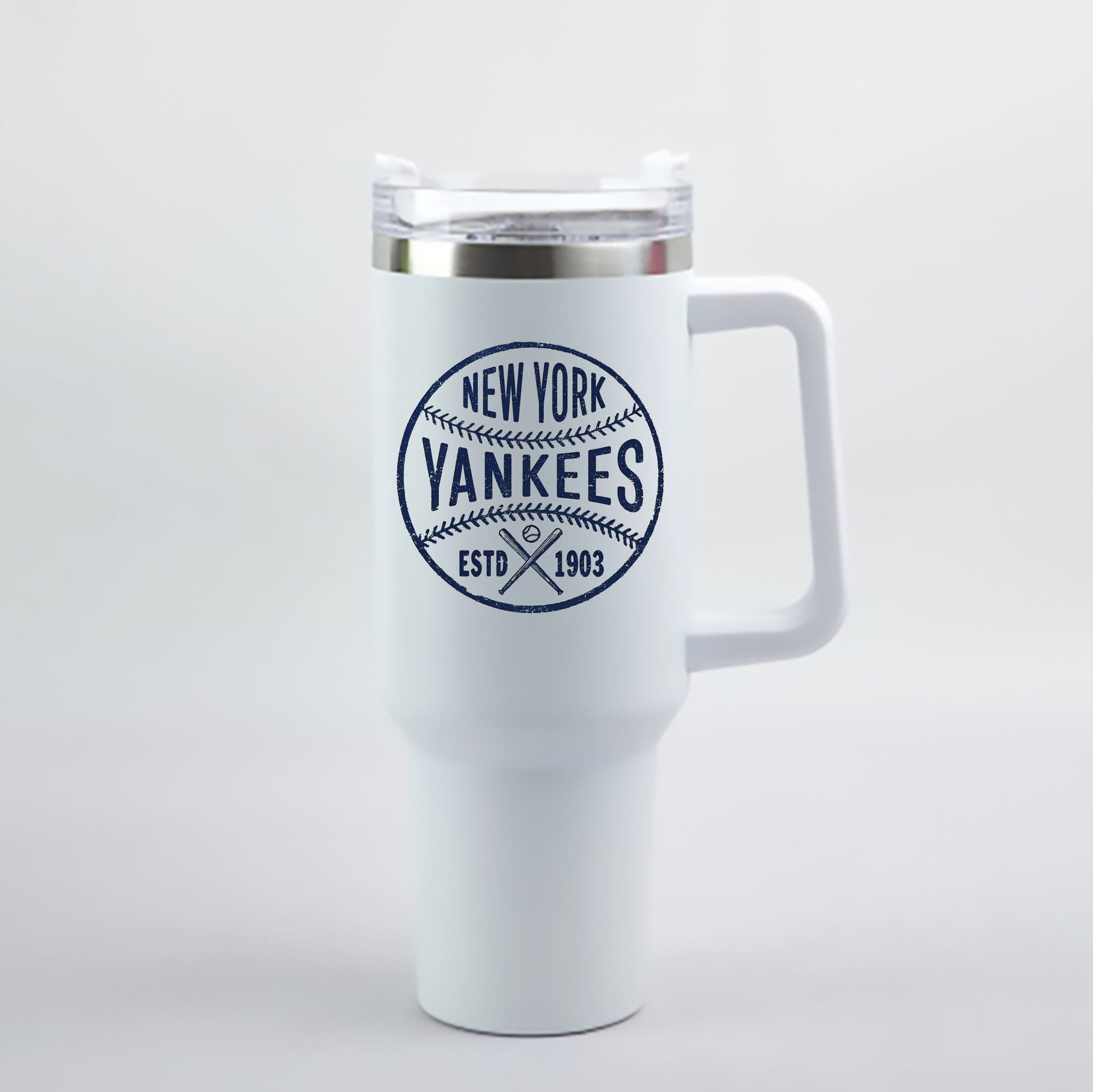 New York Yankees Estd 1903 40oz Handle Car Cup With Crystal Sticker Design – Durable Stainless Steel Travel Mug With Reusable Straw – Double Wall Insulated