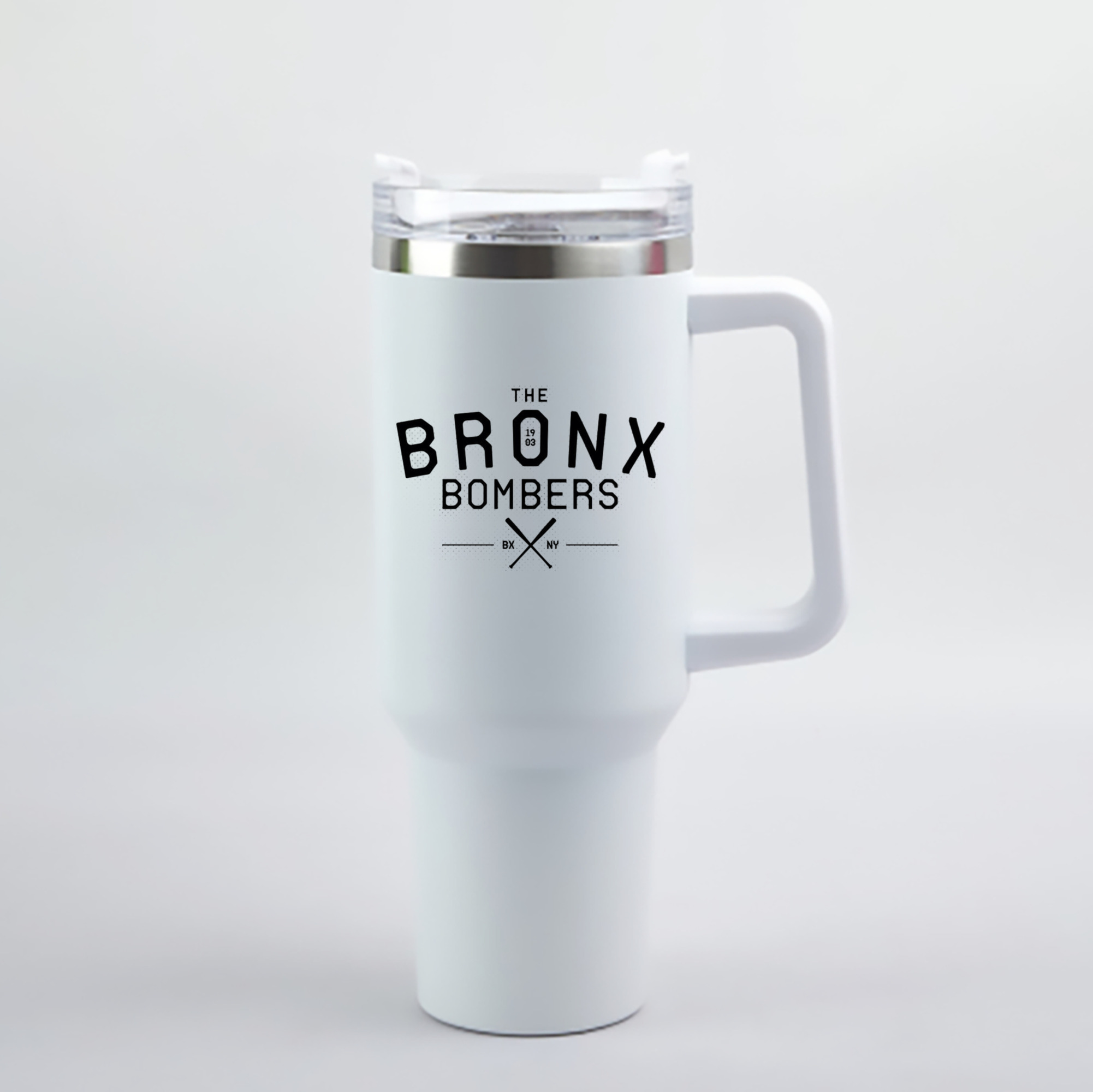 New York Yankees The Bronx Bombers 1903 40oz Handle Car Cup With Crystal Sticker Design – Durable Stainless Steel Travel Mug With Reusable Straw – Double Wall Insulated