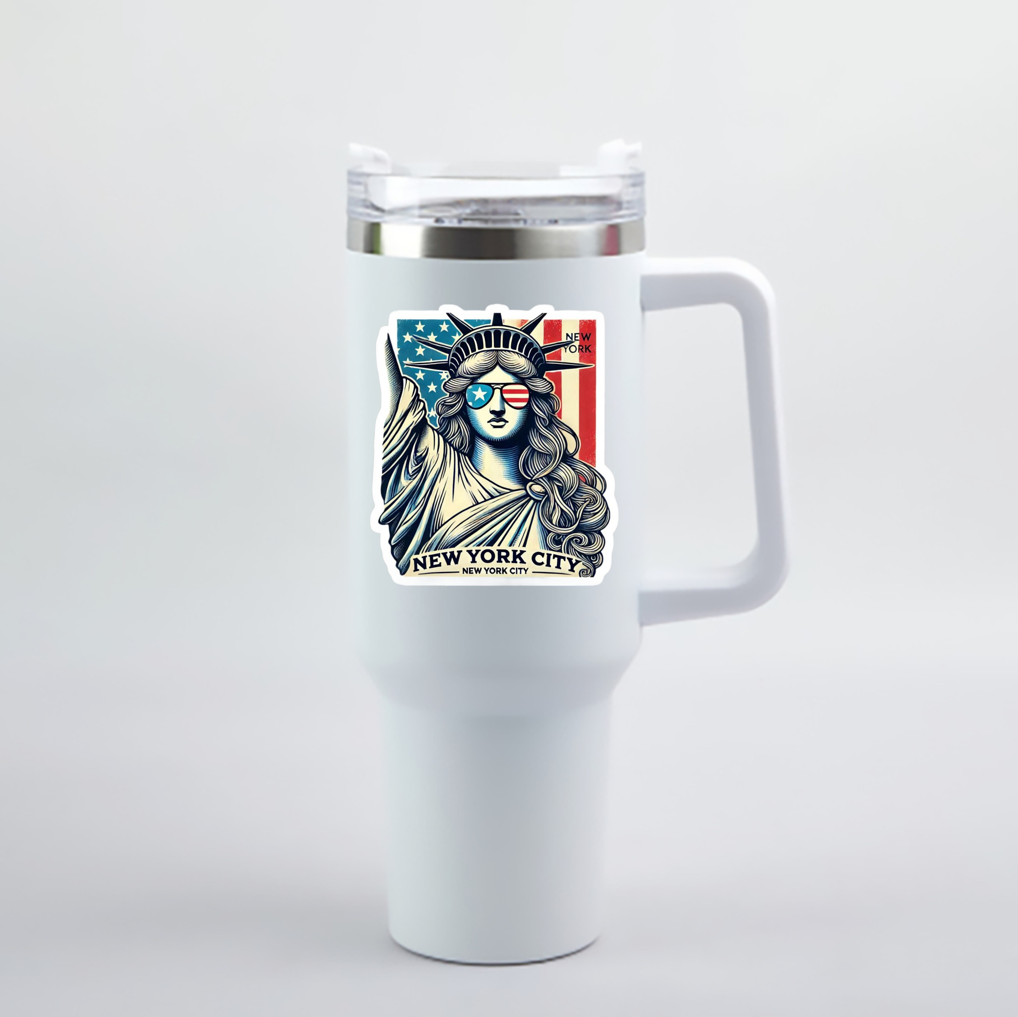 New York Yankees Liberty 40oz Handle Car Cup With Crystal Sticker Design – Durable Stainless Steel Travel Mug With Reusable Straw – Double Wall Insulated