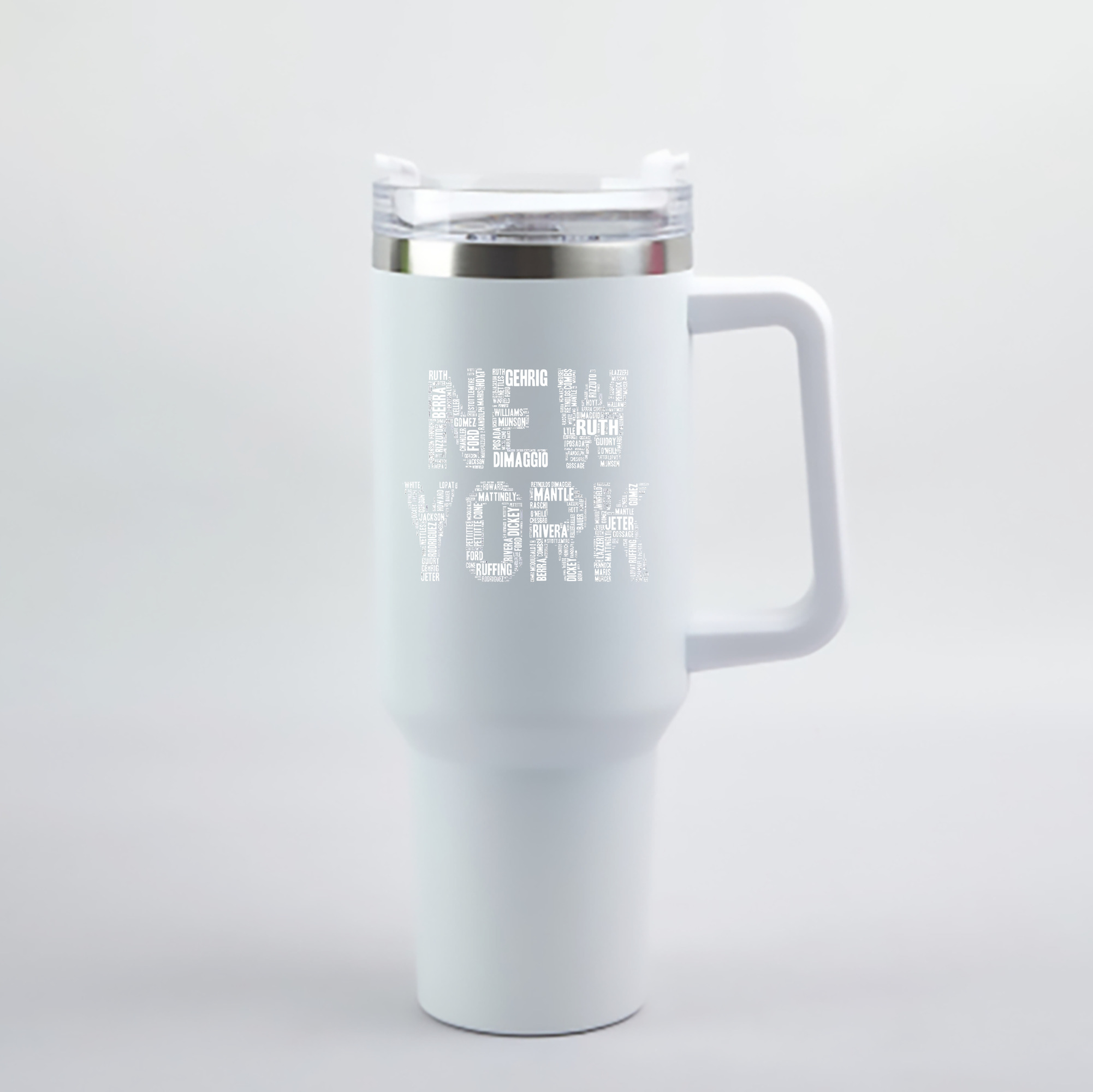 New York Yankees Legend New York 40oz Handle Car Cup With Crystal Sticker Design – Durable Stainless Steel Travel Mug With Reusable Straw – Double Wall Insulated
