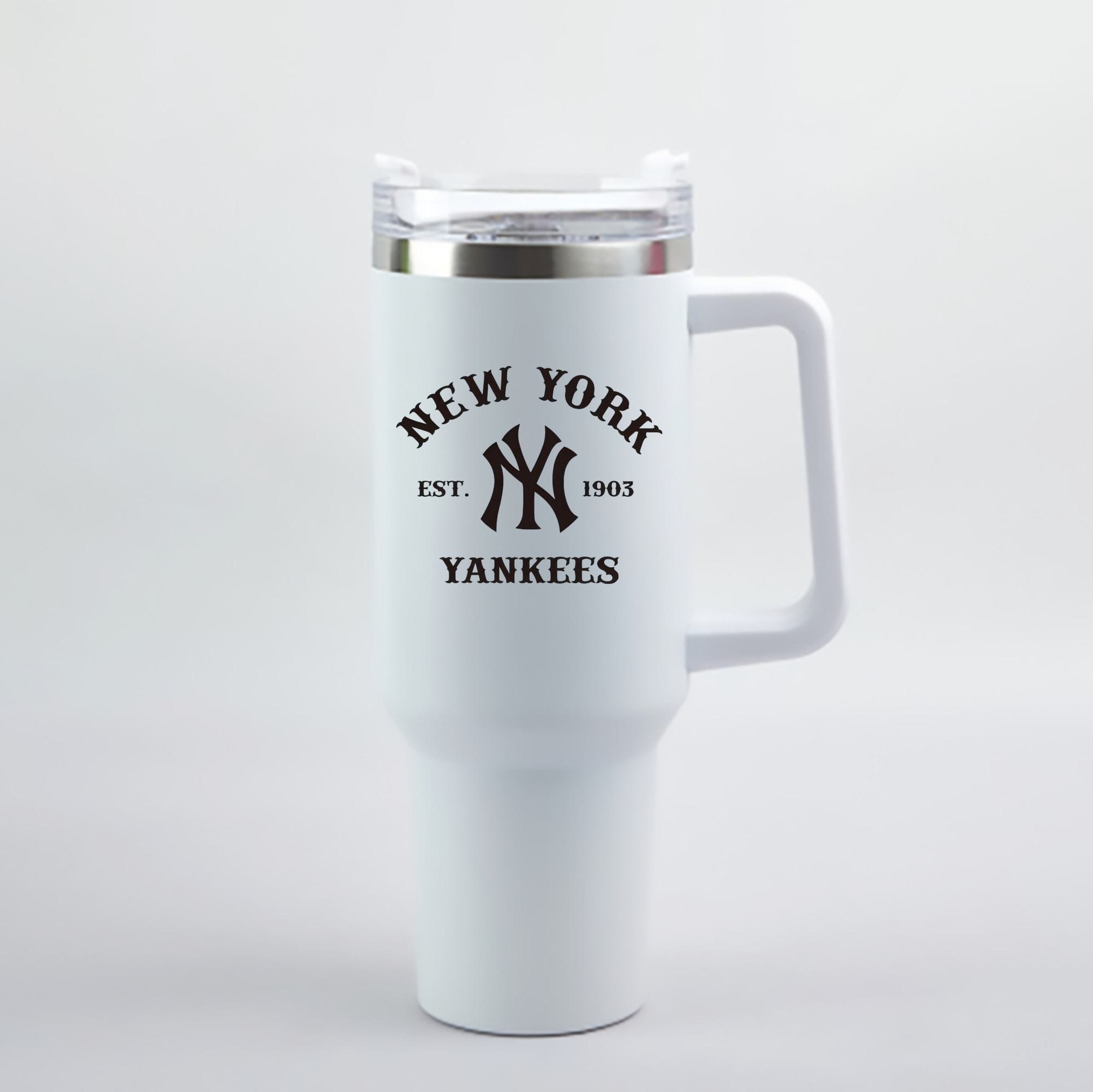New York Yankees EST 1903 40oz Handle Car Cup With Crystal Sticker Design – Durable Stainless Steel Travel Mug With Reusable Straw – Double Wall Insulated