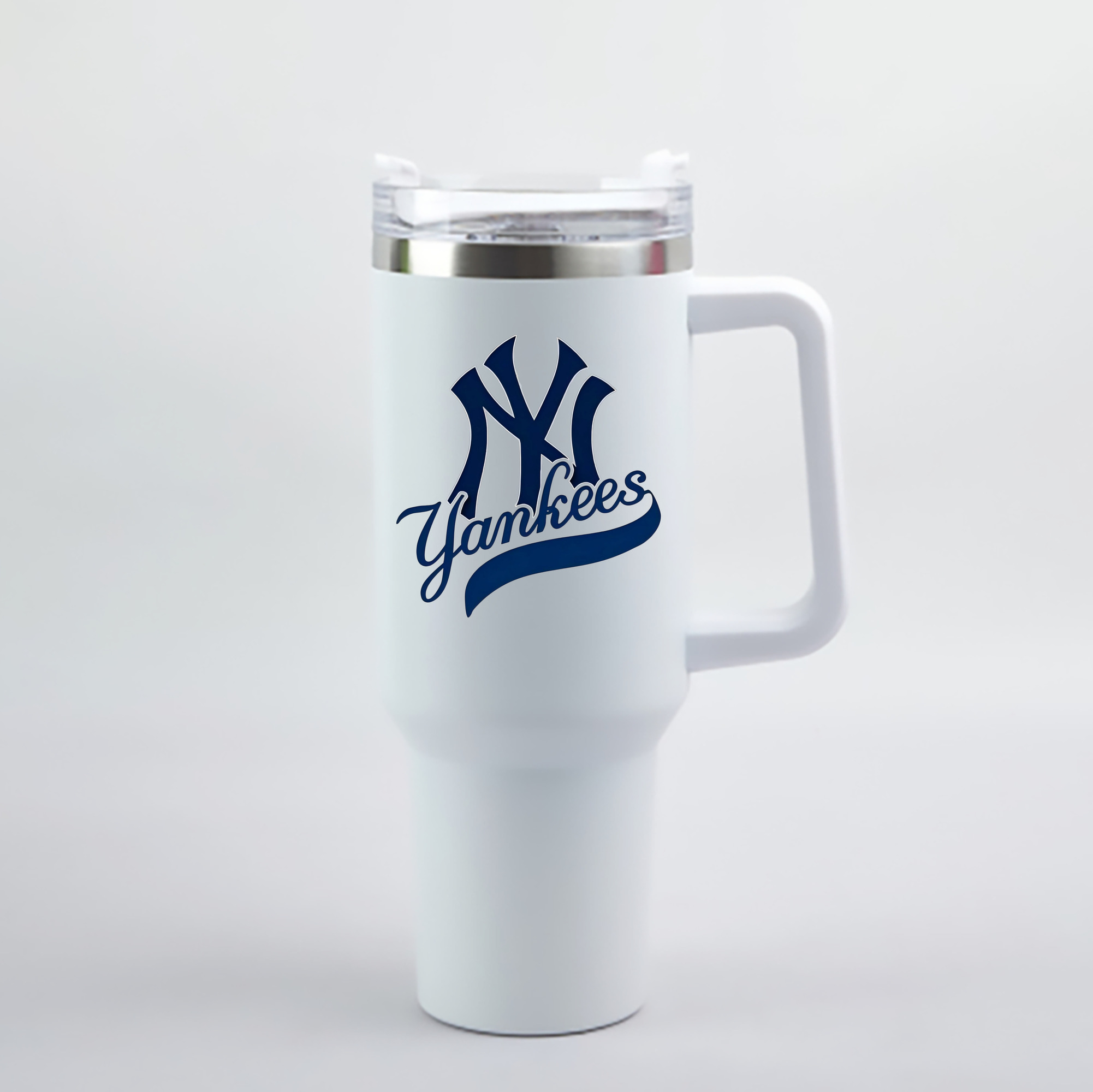 New York Yankees Logo 40oz Handle Car Cup With Crystal Sticker Design – Durable Stainless Steel Travel Mug With Reusable Straw – Double Wall Insulated