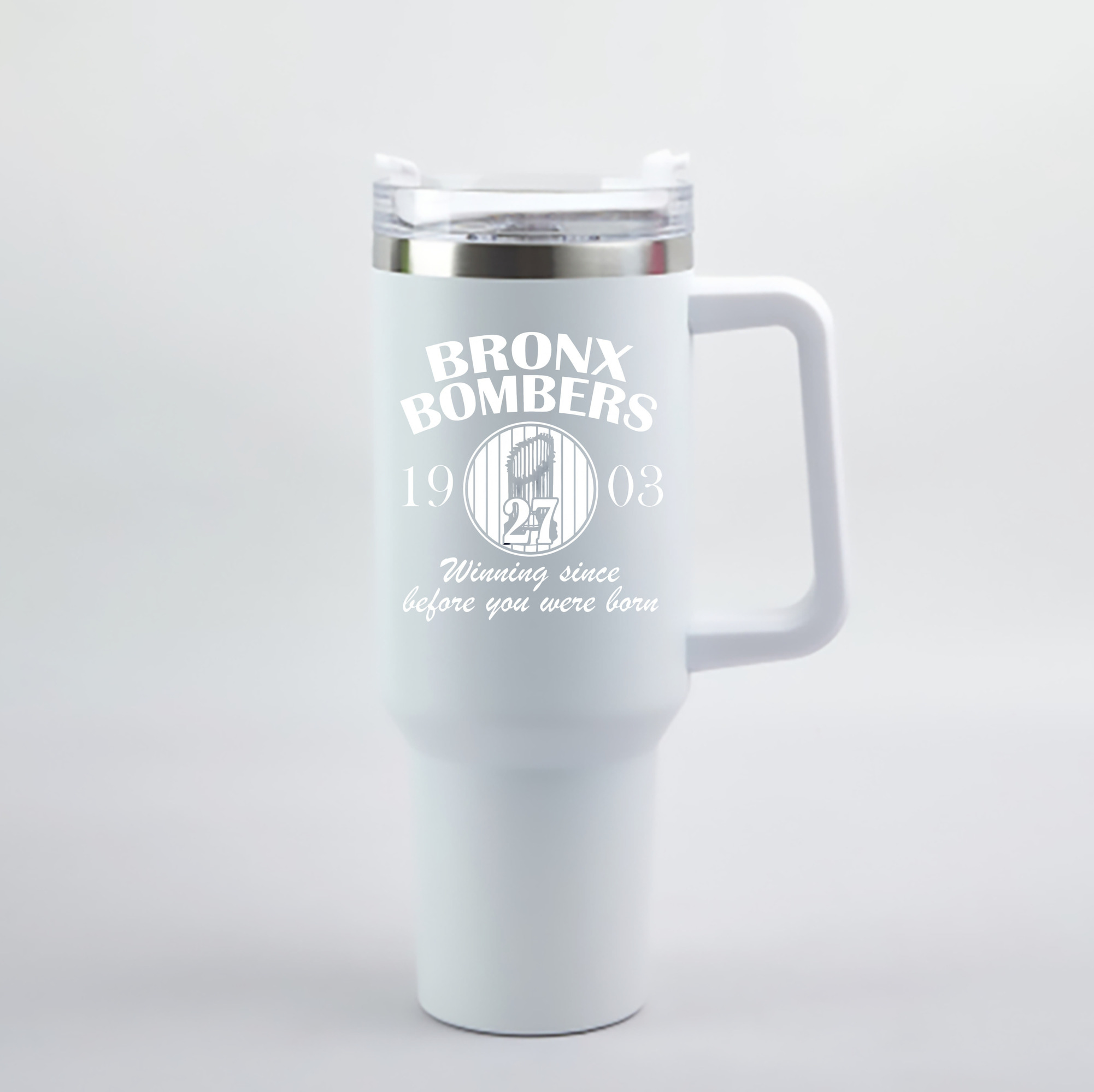 New York Yankees 33 40oz Handle Car Cup With Crystal Sticker Design – Durable Stainless Steel Travel Mug With Reusable Straw – Double Wall Insulated