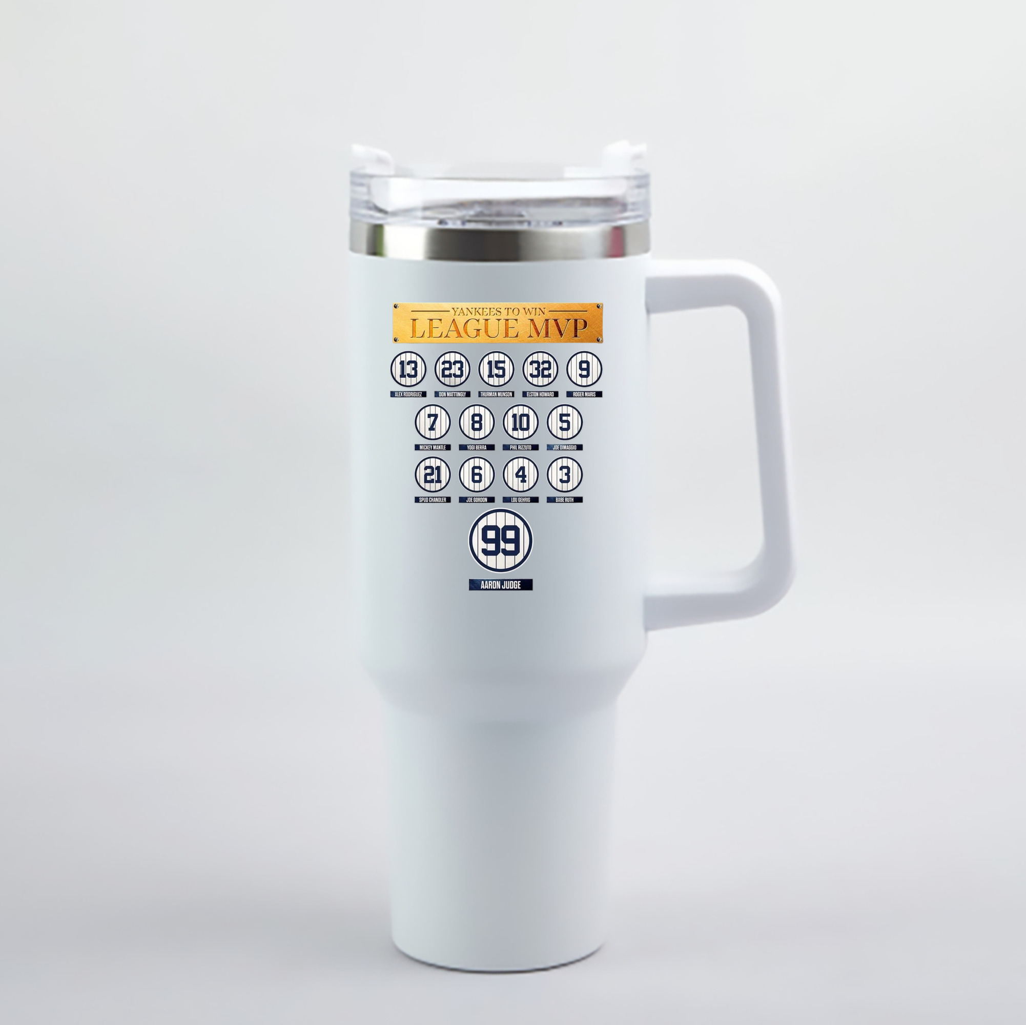 New York Yankees To Win League MVP 40oz Handle Car Cup With Crystal Sticker Design – Durable Stainless Steel Travel Mug With Reusable Straw – Double Wall Insulated