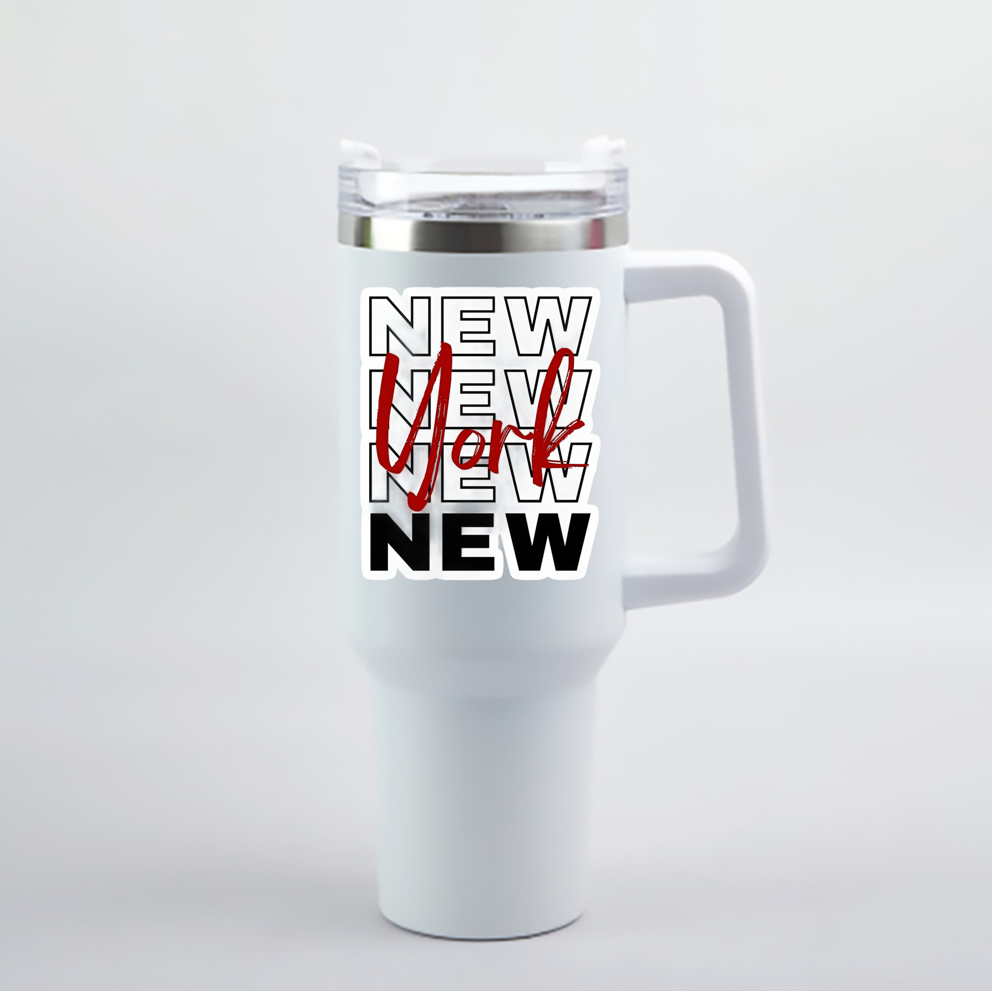 New York Yankees New York Logo 40oz Handle Car Cup With Crystal Sticker Design – Durable Stainless Steel Travel Mug With Reusable Straw – Double Wall Insulated