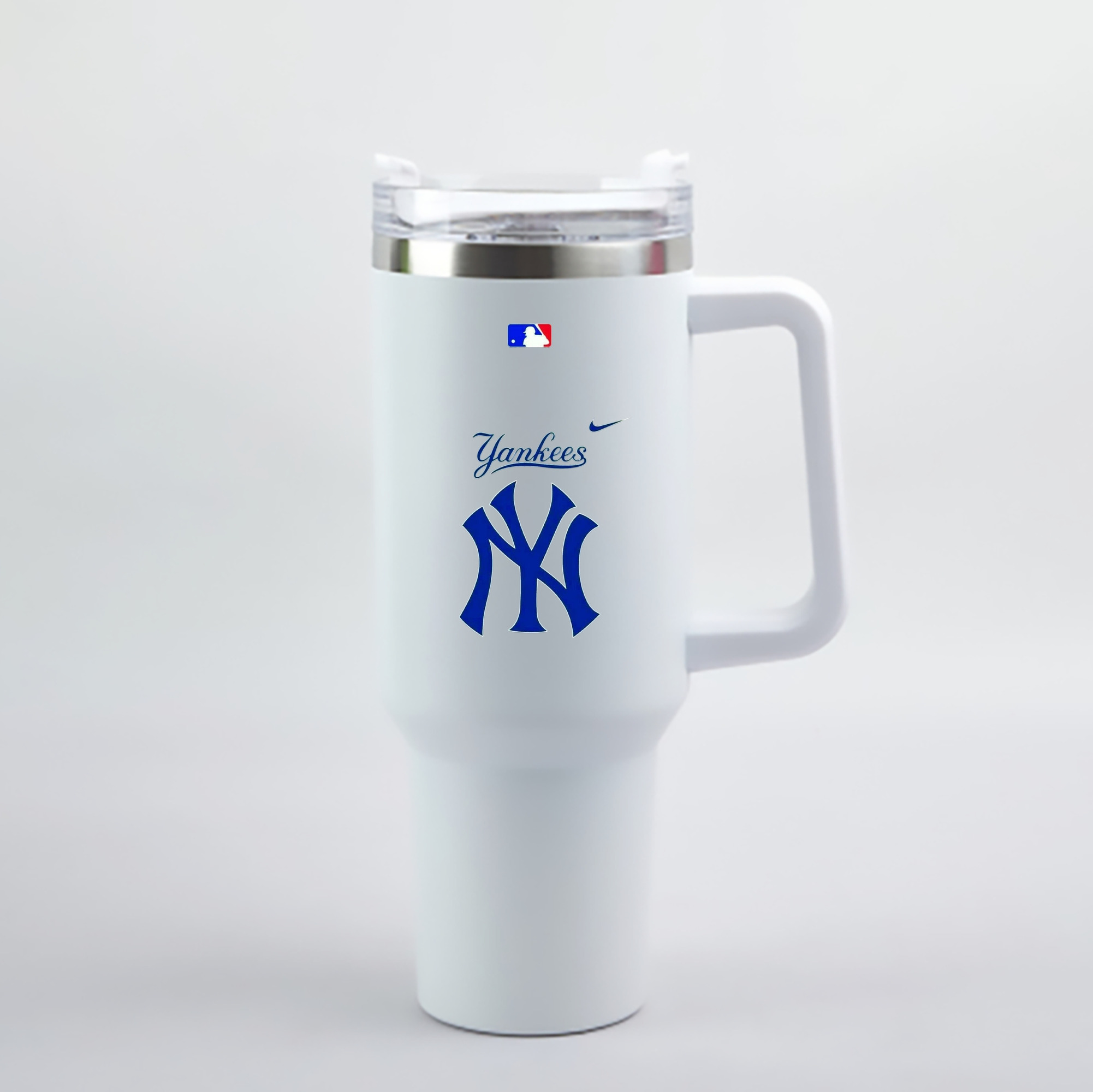 New York Yankees Blue Logo 40oz Handle Car Cup With Crystal Sticker Design – Durable Stainless Steel Travel Mug With Reusable Straw – Double Wall Insulated