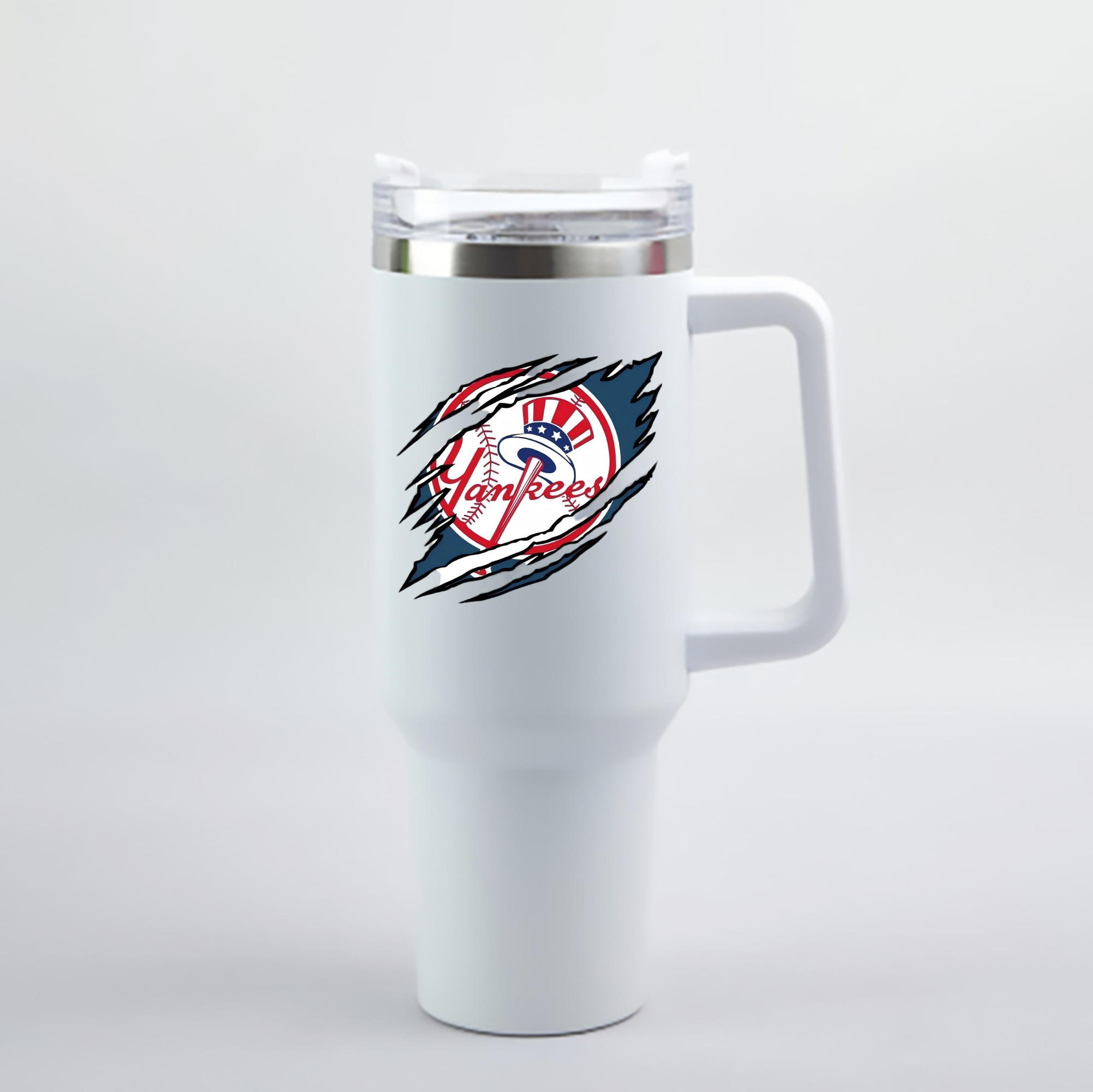 New York Yankees Claw Logo 40oz Handle Car Cup With Crystal Sticker Design – Durable Stainless Steel Travel Mug With Reusable Straw – Double Wall Insulated