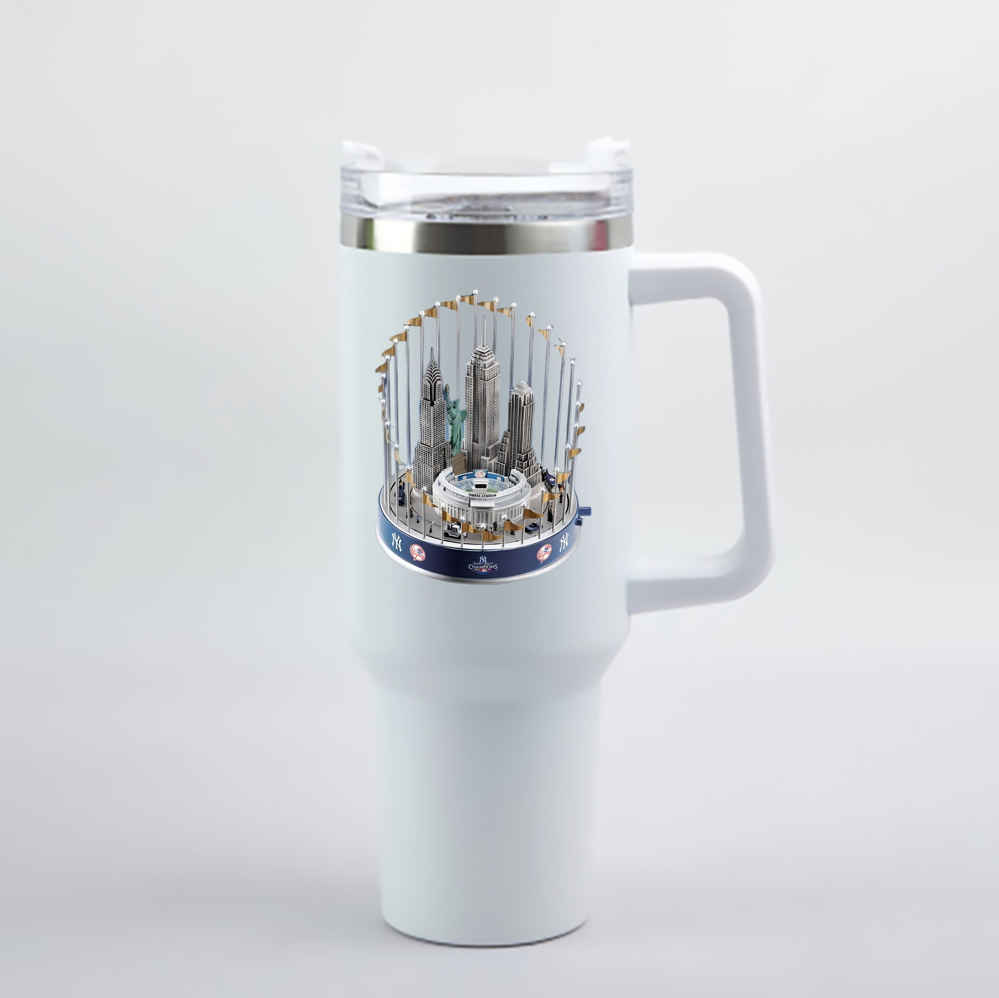 New York Yankees WS Champions Cup 40oz Handle Car Cup With Crystal Sticker Design – Durable Stainless Steel Travel Mug With Reusable Straw – Double Wall Insulated