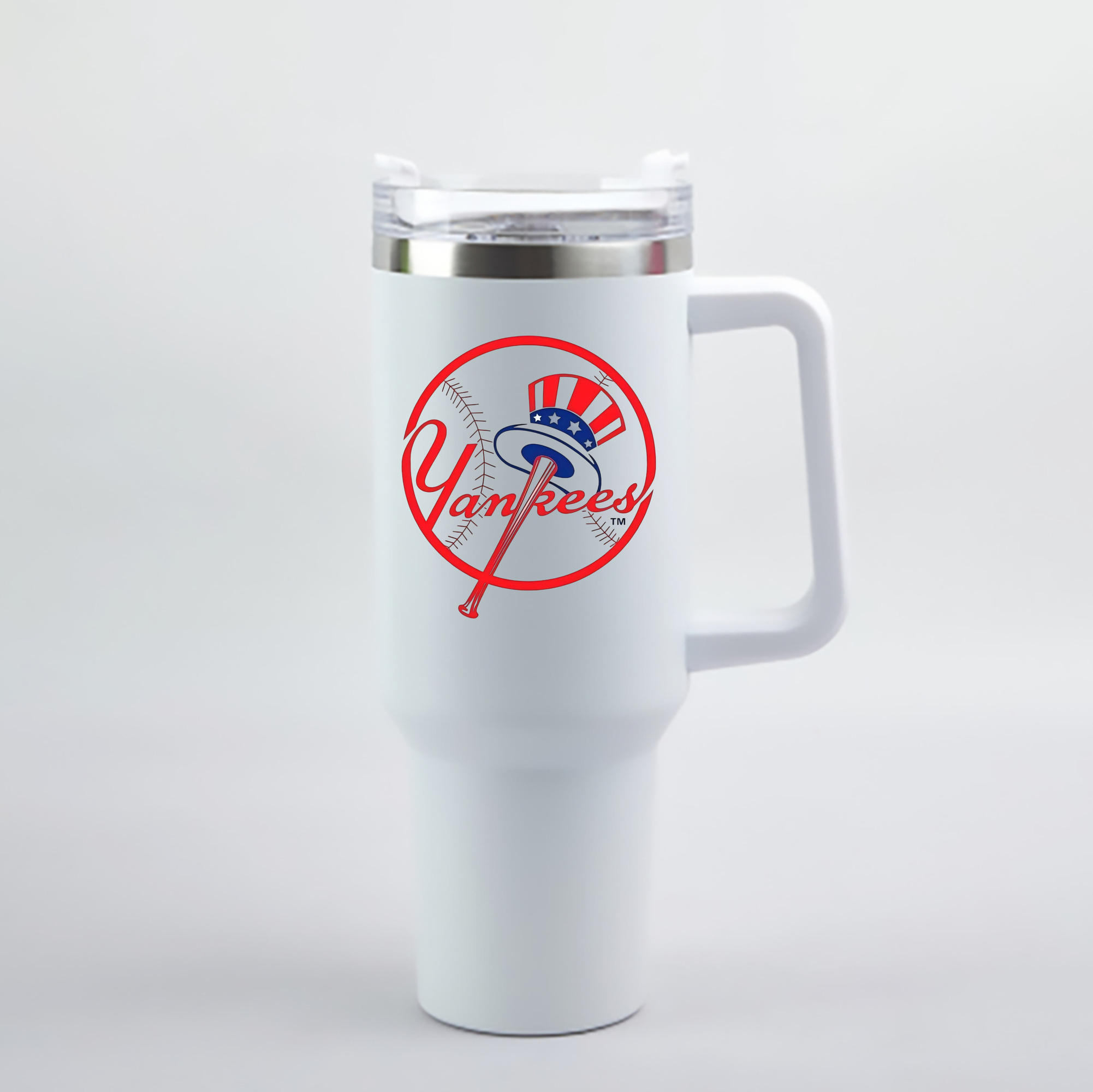 New York Yankees Logo 40oz Handle Car Cup With Crystal Sticker Design – Durable Stainless Steel Travel Mug With Reusable Straw – Double Wall Insulated