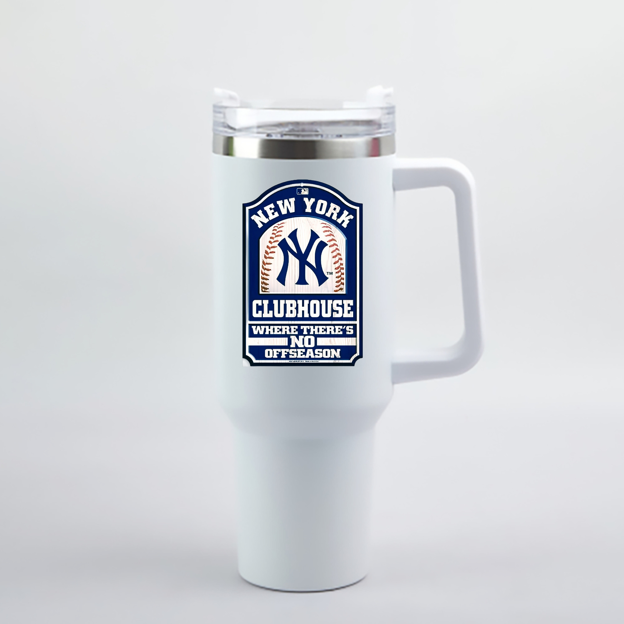 New York Yankees Club House 40oz Handle Car Cup With Crystal Sticker Design – Durable Stainless Steel Travel Mug With Reusable Straw – Double Wall Insulated