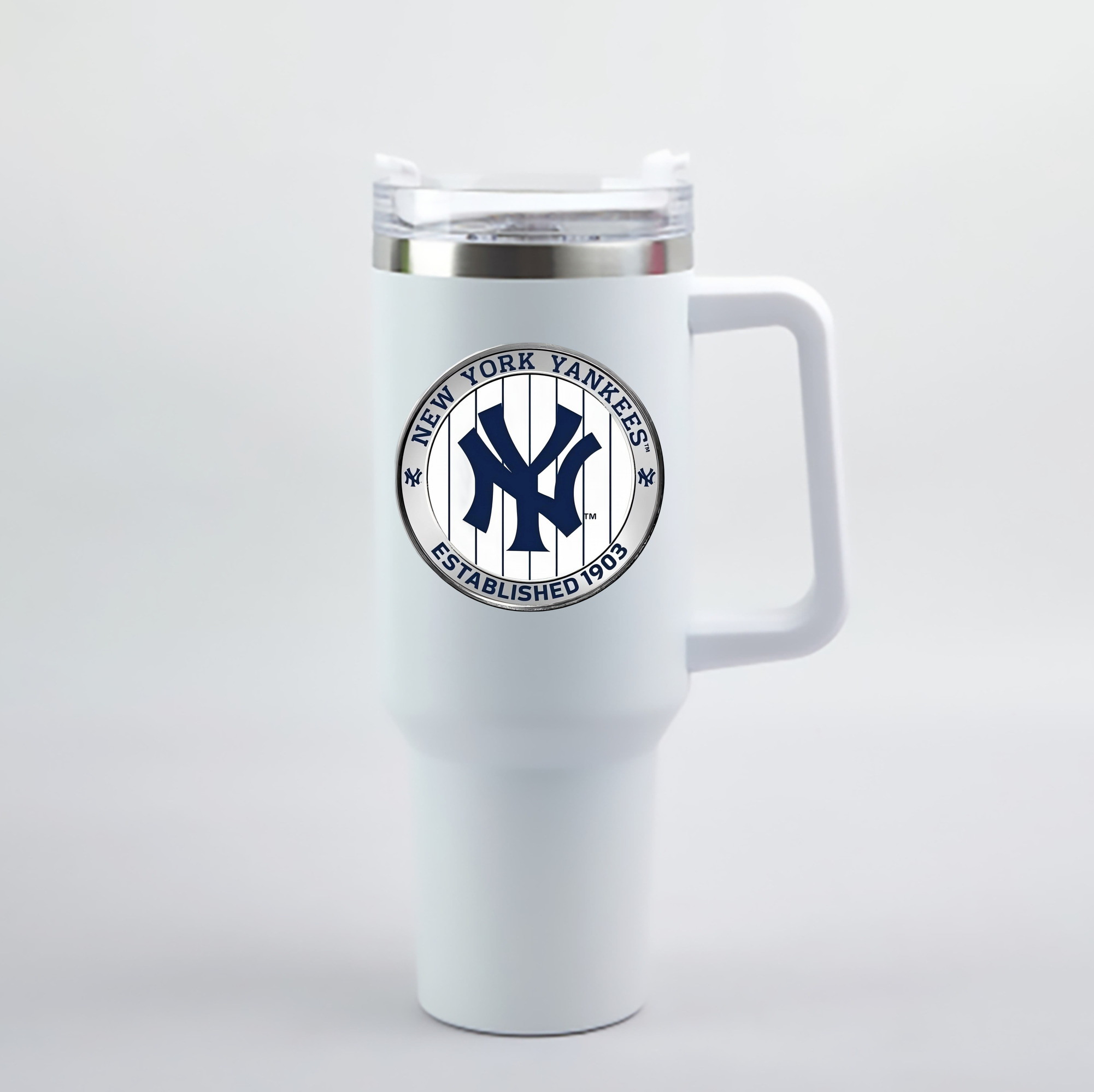 New York Yankees Established 1903 40oz Handle Car Cup With Crystal Sticker Design – Durable Stainless Steel Travel Mug With Reusable Straw – Double Wall Insulated