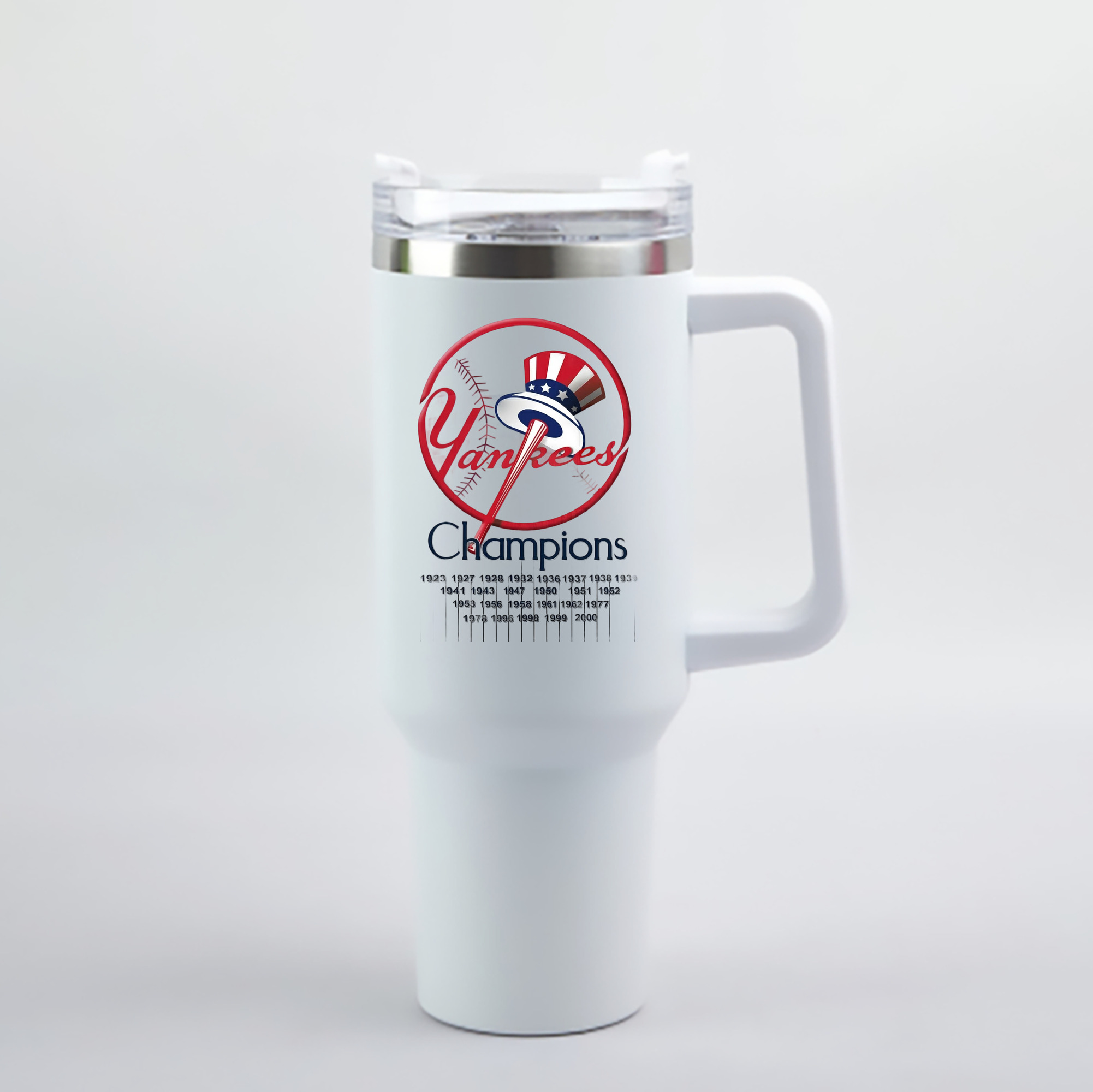 New York Yankees 56 40oz Handle Car Cup With Crystal Sticker Design – Durable Stainless Steel Travel Mug With Reusable Straw – Double Wall Insulated