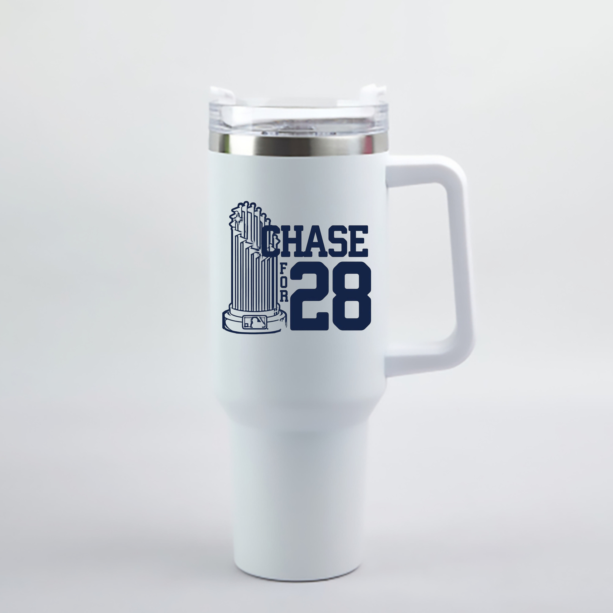 New York Yankees Chase For 28 40oz Handle Car Cup With Crystal Sticker Design – Durable Stainless Steel Travel Mug With Reusable Straw – Double Wall Insulated