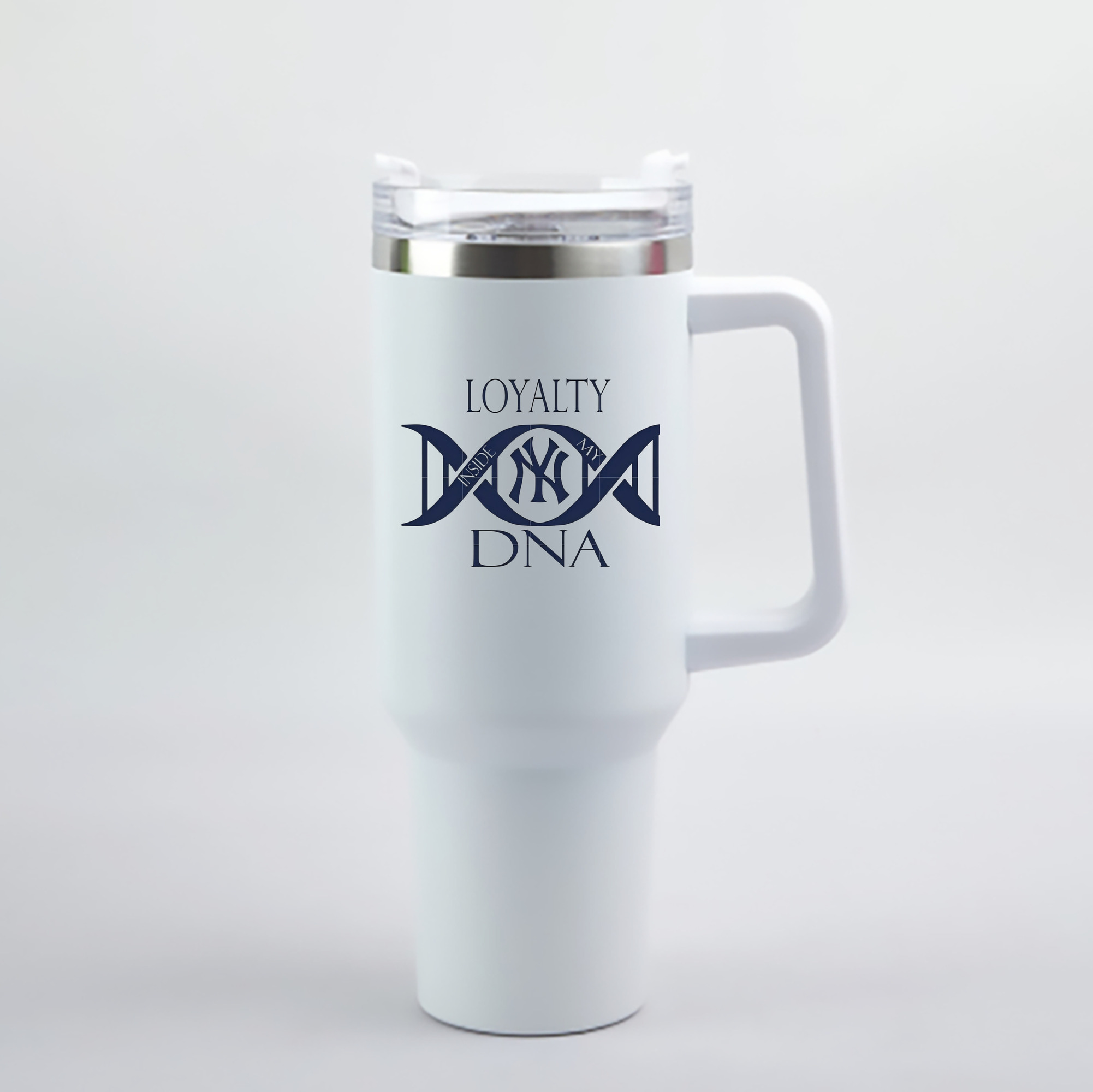 New York Yankees Loyalty DNA 40oz Handle Car Cup With Crystal Sticker Design – Durable Stainless Steel Travel Mug With Reusable Straw – Double Wall Insulated