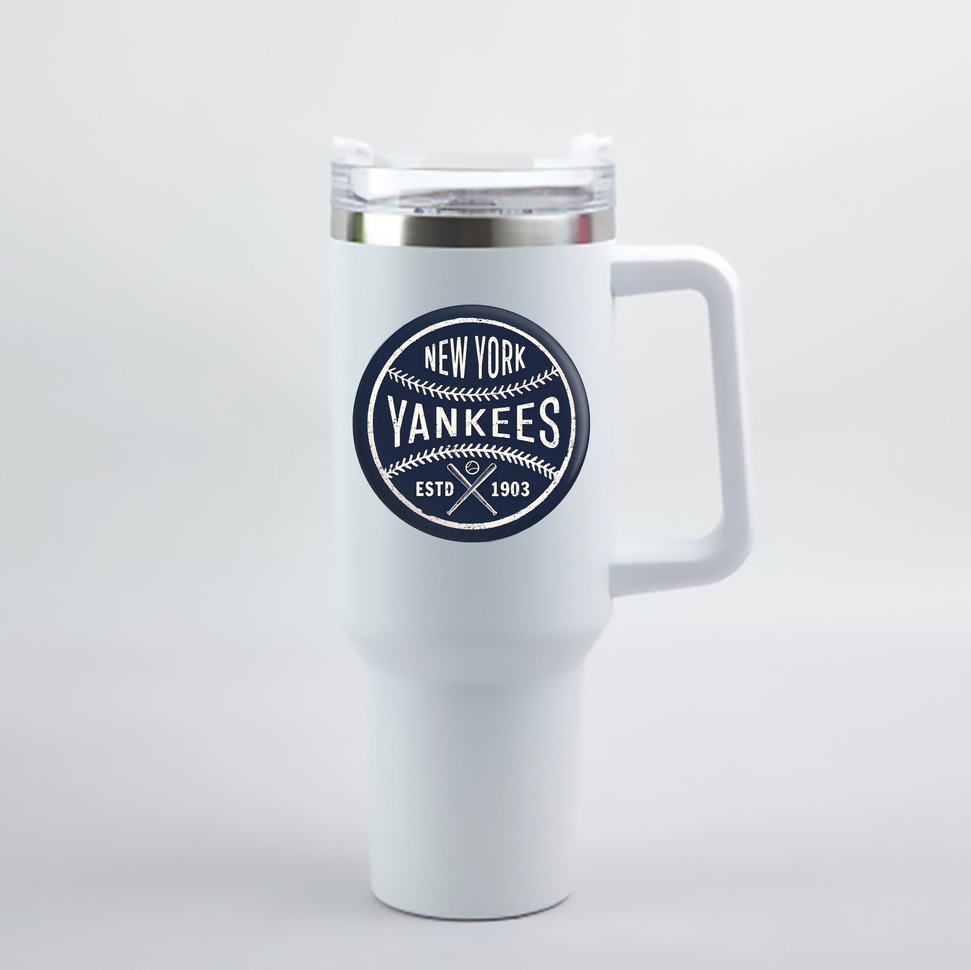 New York Yankees Estd 1903 40oz Handle Car Cup With Crystal Sticker Design – Durable Stainless Steel Travel Mug With Reusable Straw – Double Wall Insulated
