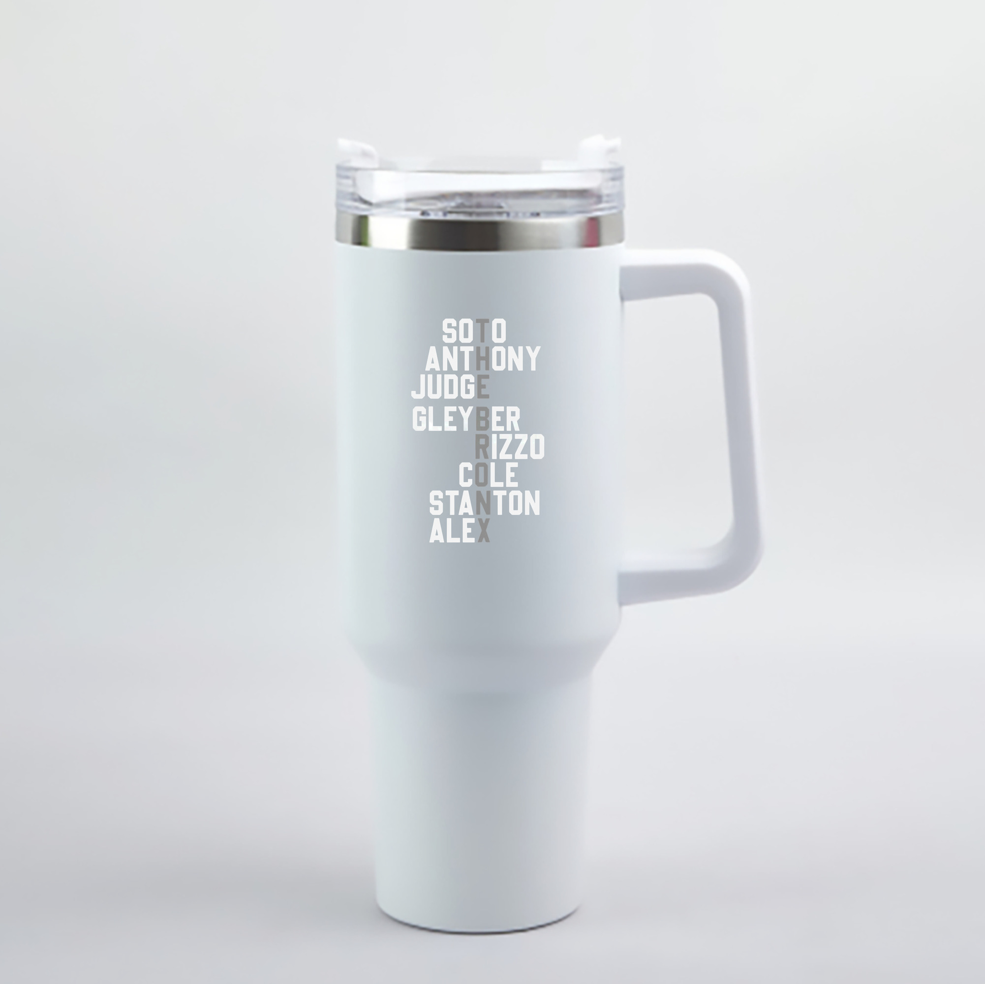 New York Yankees The Bronx Player Name 40oz Handle Car Cup With Crystal Sticker Design – Durable Stainless Steel Travel Mug With Reusable Straw – Double Wall Insulated