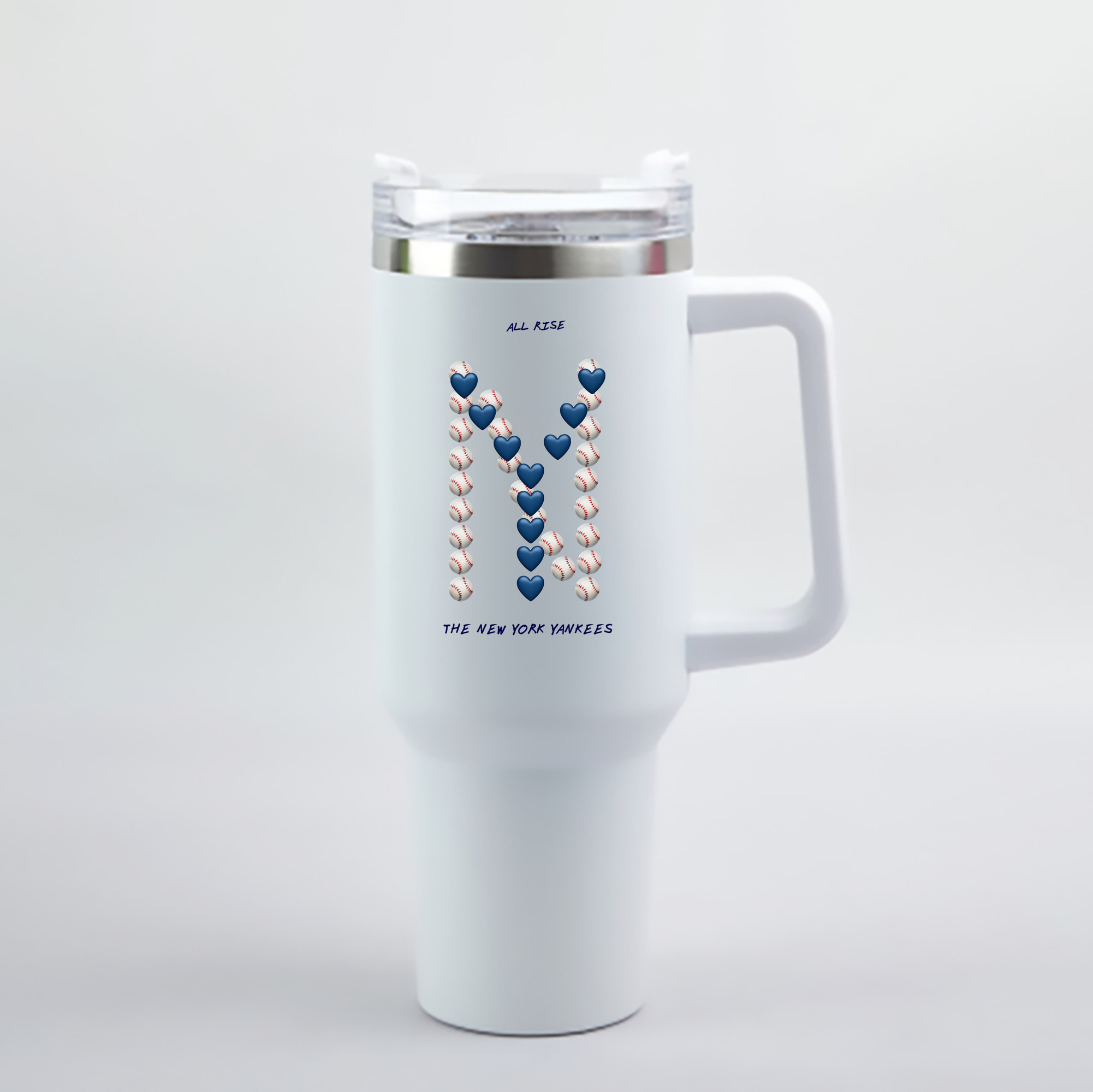 New York Yankees All Rise Love Baseball 40oz Handle Car Cup With Crystal Sticker Design – Durable Stainless Steel Travel Mug With Reusable Straw – Double Wall Insulated