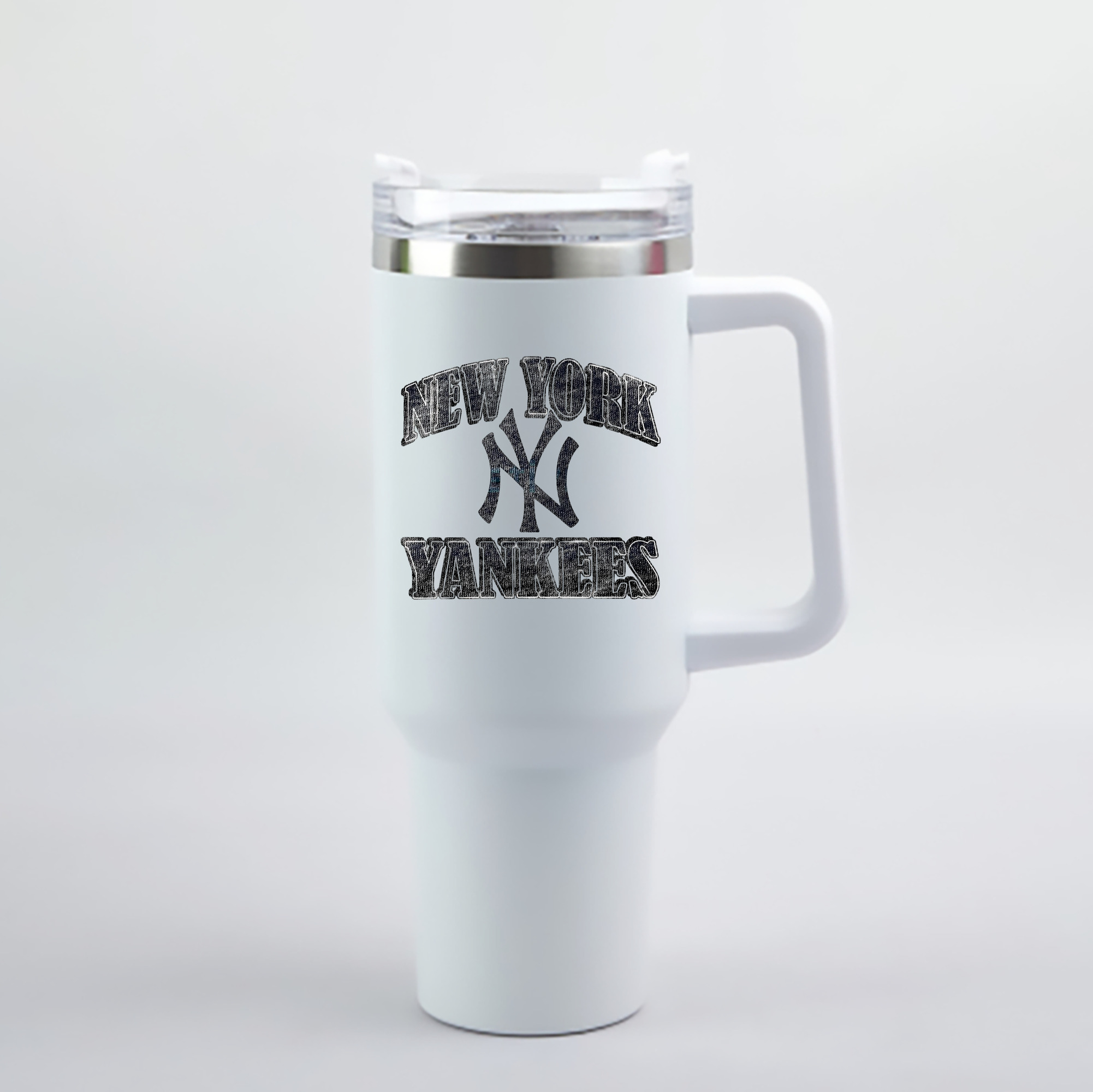 New York Yankees 76 40oz Handle Car Cup With Crystal Sticker Design – Durable Stainless Steel Travel Mug With Reusable Straw – Double Wall Insulated