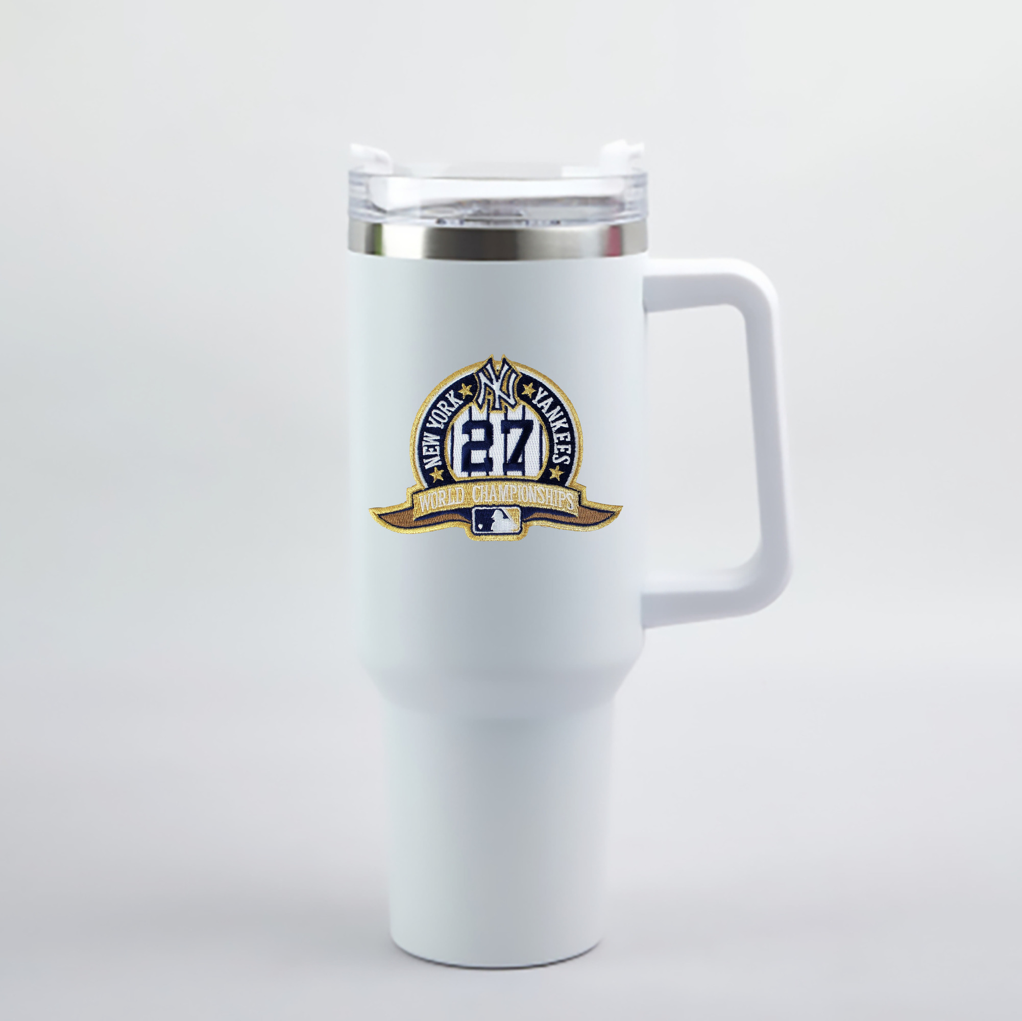 New York Yankees 271 40oz Handle Car Cup With Crystal Sticker Design – Durable Stainless Steel Travel Mug With Reusable Straw – Double Wall Insulated