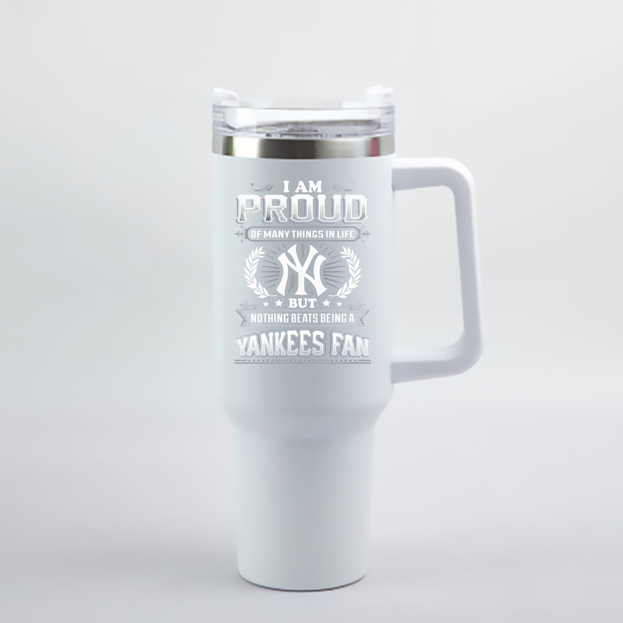New York Yankees 275 40oz Handle Car Cup With Crystal Sticker Design – Durable Stainless Steel Travel Mug With Reusable Straw – Double Wall Insulated