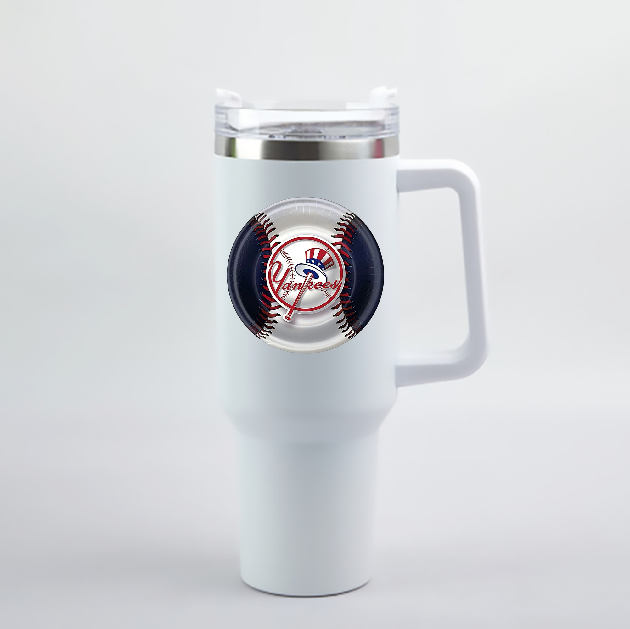 New York Yankees 81 40oz Handle Car Cup With Crystal Sticker Design – Durable Stainless Steel Travel Mug With Reusable Straw – Double Wall Insulated