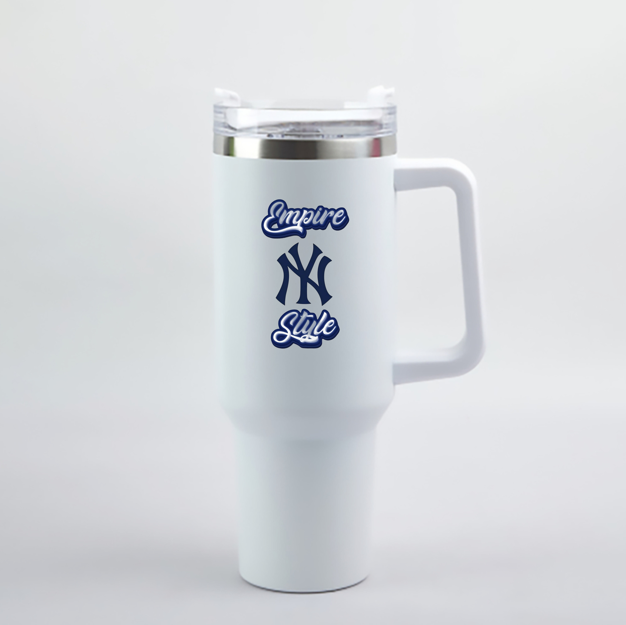New York Yankees Empire Yankees Style 40oz Handle Car Cup With Crystal Sticker Design – Durable Stainless Steel Travel Mug With Reusable Straw – Double Wall Insulated