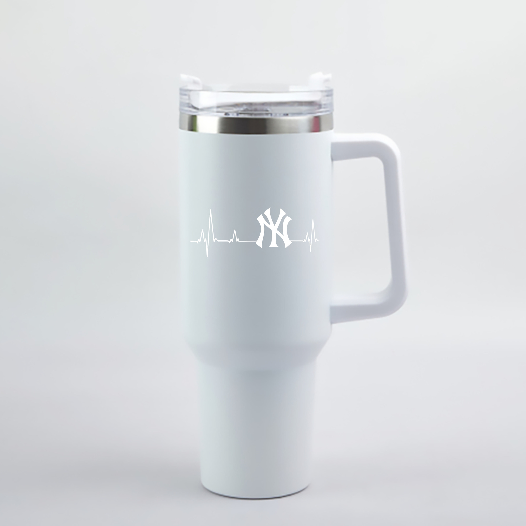 New York Yankees EKG Line 40oz Handle Car Cup With Crystal Sticker Design – Durable Stainless Steel Travel Mug With Reusable Straw – Double Wall Insulated