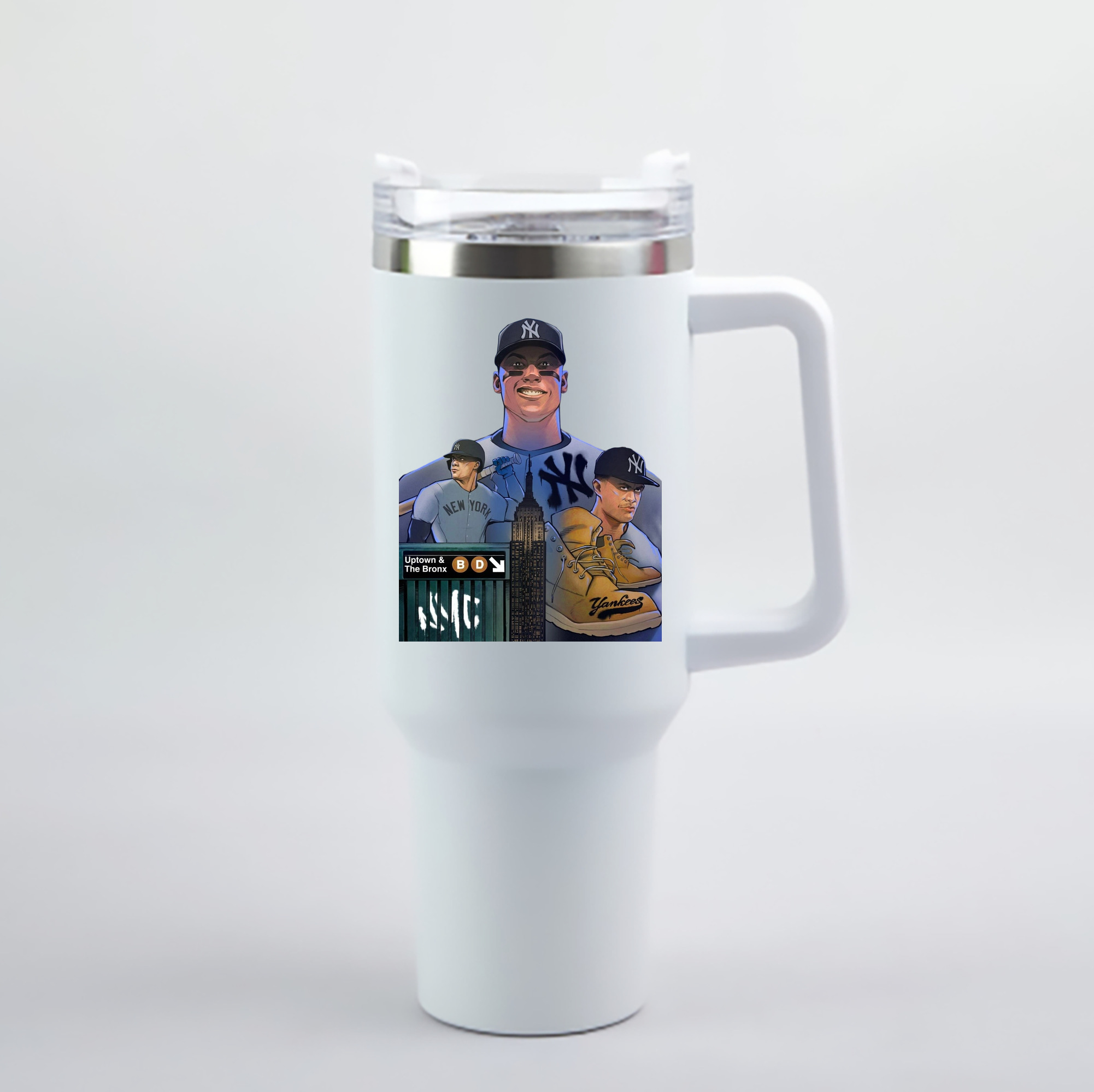 New York Yankees 273 40oz Handle Car Cup With Crystal Sticker Design – Durable Stainless Steel Travel Mug With Reusable Straw – Double Wall Insulated