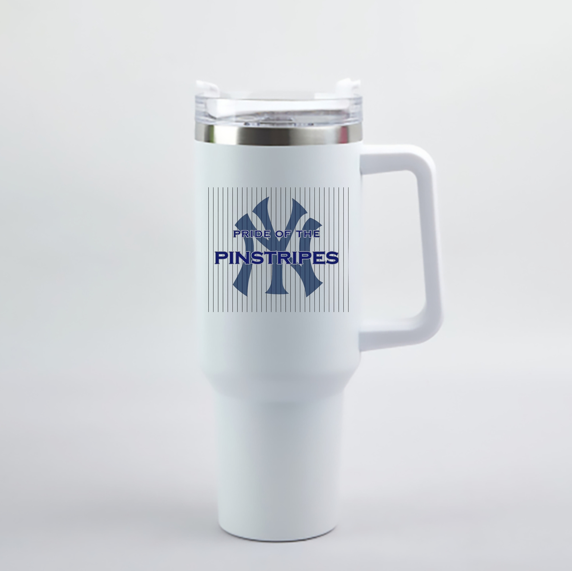 New York Yankees Pride of The Pinstripes 40oz Handle Car Cup With Crystal Sticker Design – Durable Stainless Steel Travel Mug With Reusable Straw – Double Wall Insulated