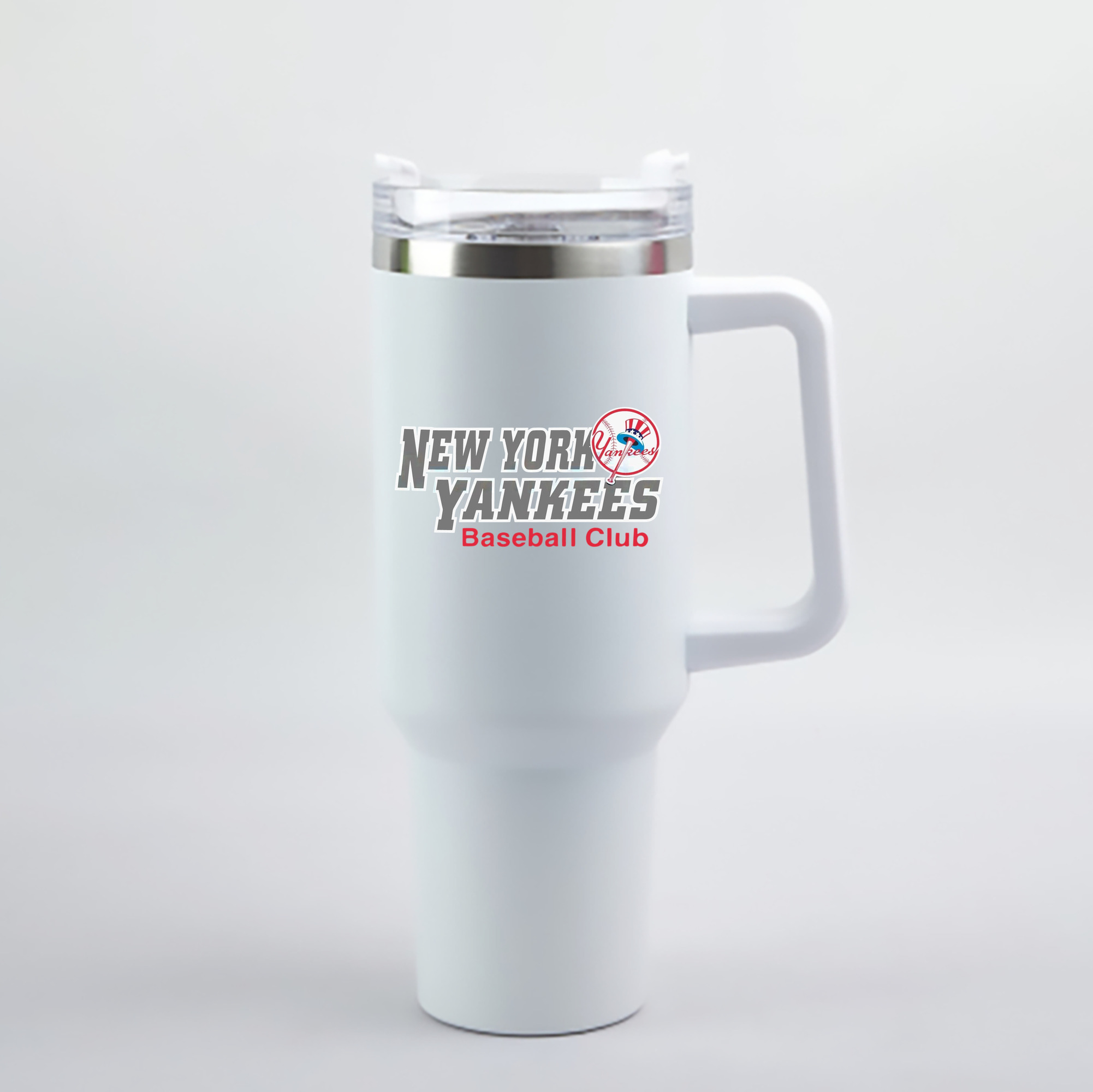 New York Yankees Baseball Club 40oz Handle Car Cup With Crystal Sticker Design – Durable Stainless Steel Travel Mug With Reusable Straw – Double Wall Insulated