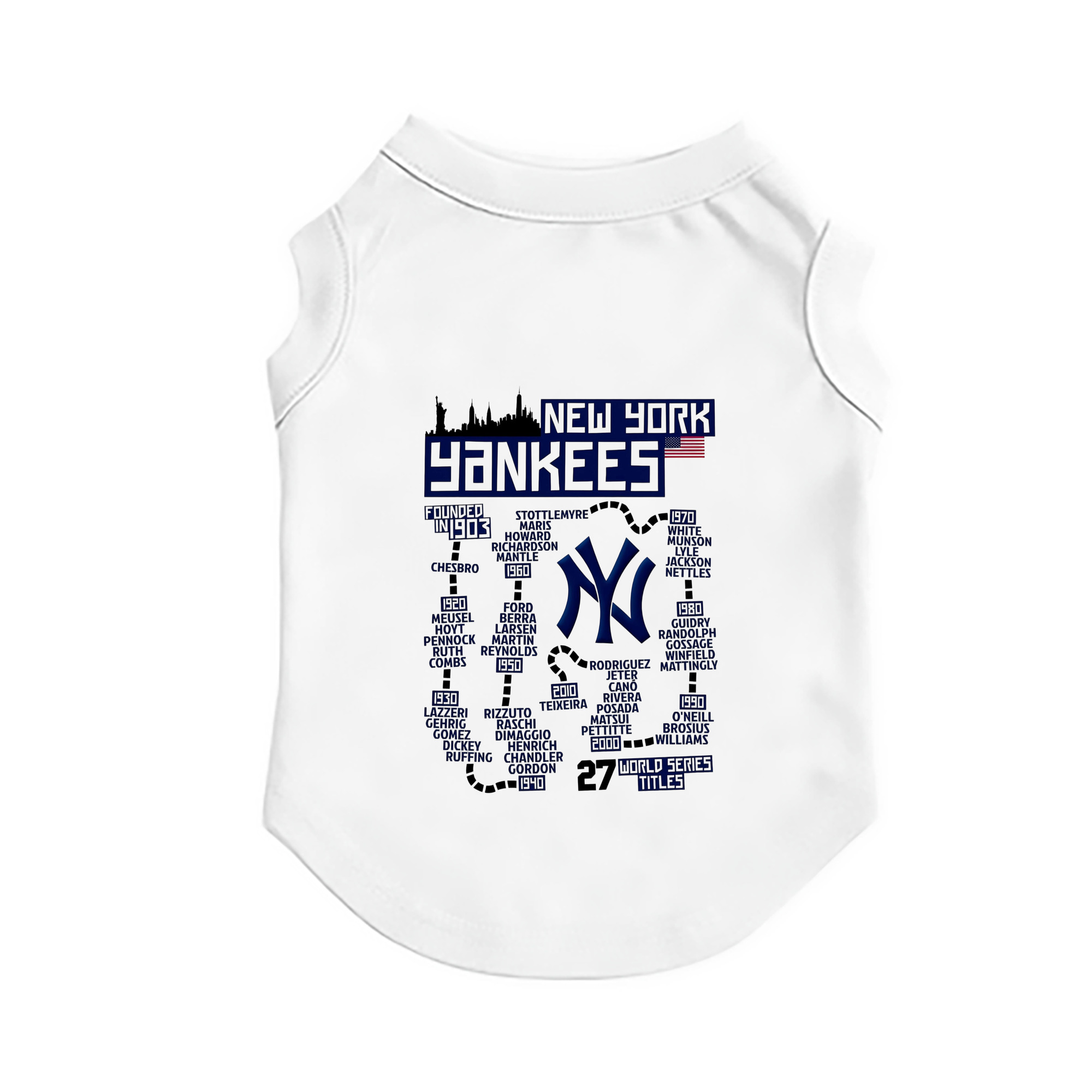 New York Yankees 27 World Series Titles Pet Vest – Durable Polyester With Heat Transfer Print – Comfortable And Stylish