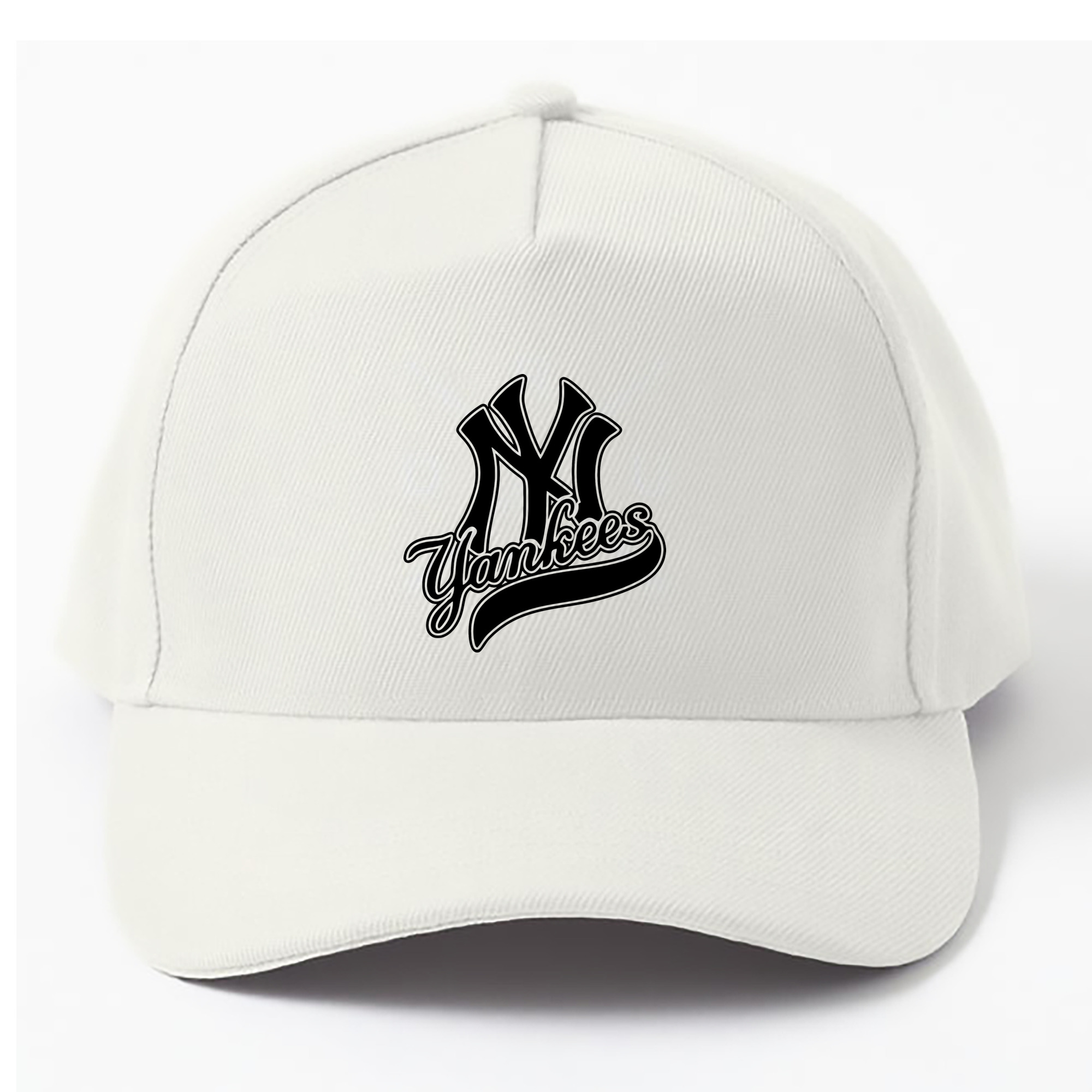 New York Yankees Black Logo 100% Cotton Baseball Cap – Heat Transfer Print – Comfortable, Durable, Perfect For Sports & Everyday Wear