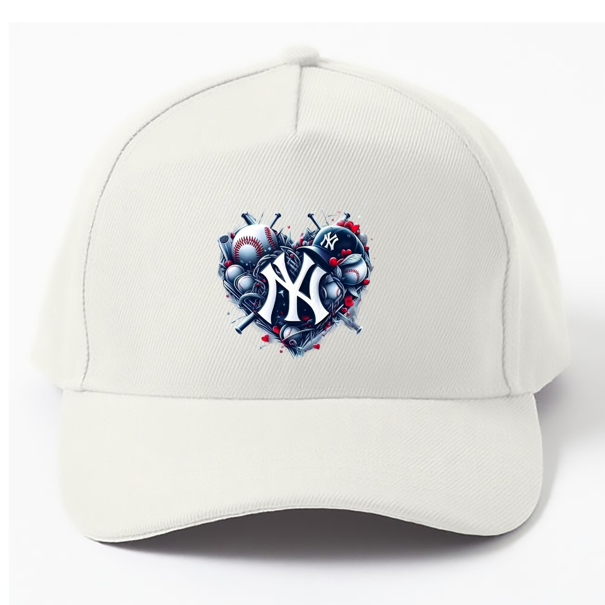 New York Yankees Heart 100% Cotton Baseball Cap – Heat Transfer Print – Comfortable, Durable, Perfect For Sports & Everyday Wear