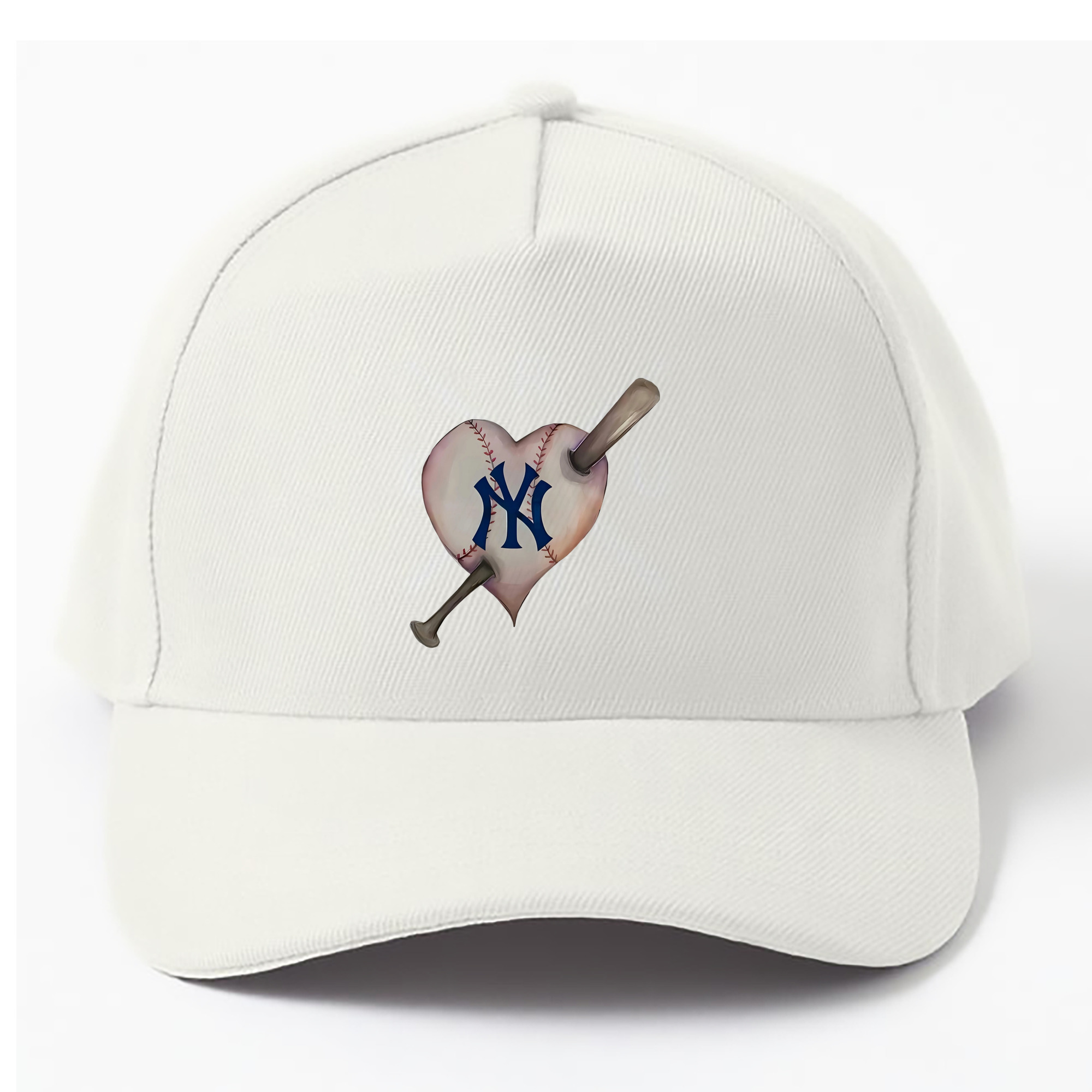 New York Yankees Heart 100% Cotton Baseball Cap – Heat Transfer Print – Comfortable, Durable, Perfect For Sports & Everyday Wear