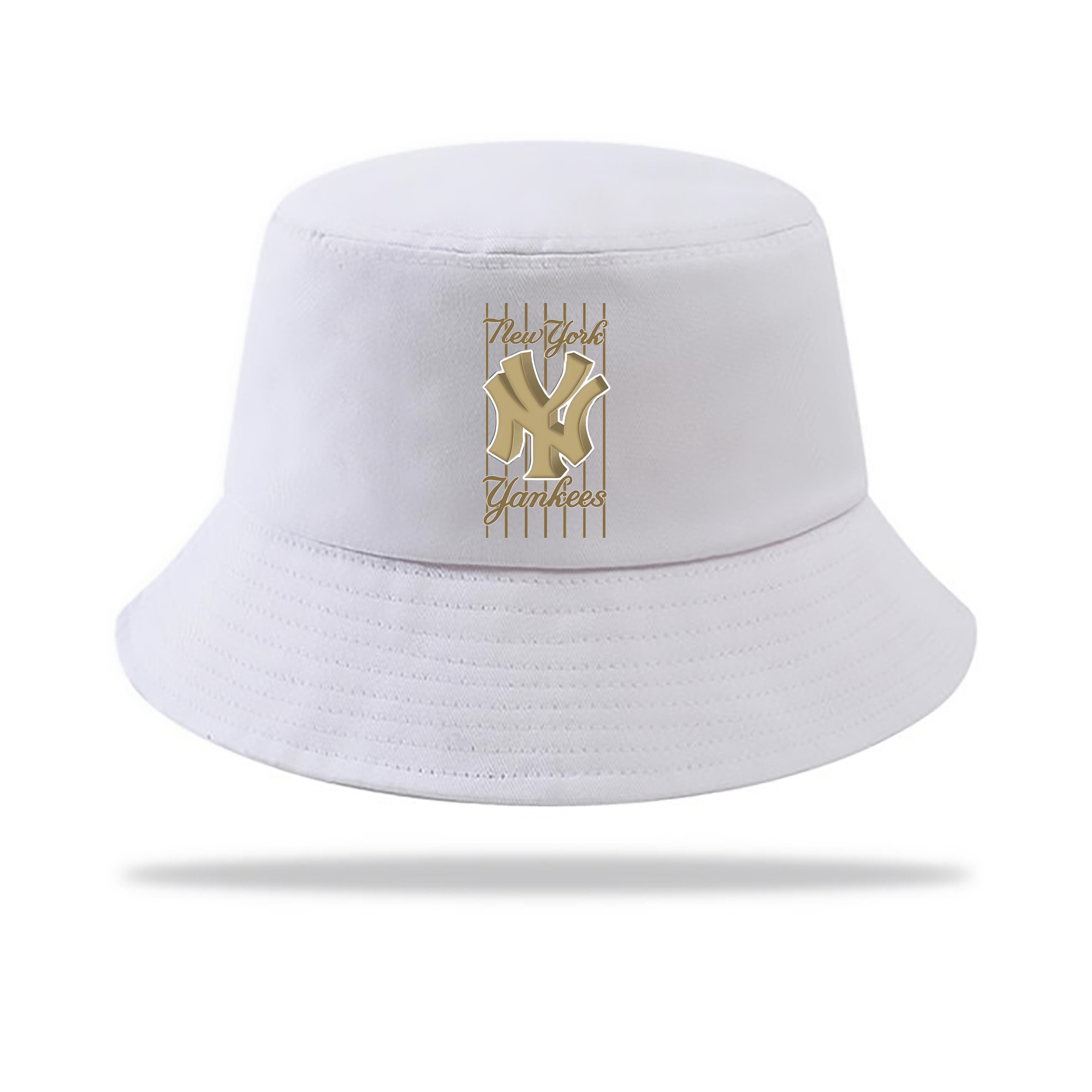 New York Yankees Pinstripe Golden Logo Outdoor Sun Protection Bucket Hat – Lightweight Breathable Knit & Woven Fabric – Ergonomic Wide Brim, Sweat-Absorbent, Stylish & Comfortable For Sports And Everyday Wear