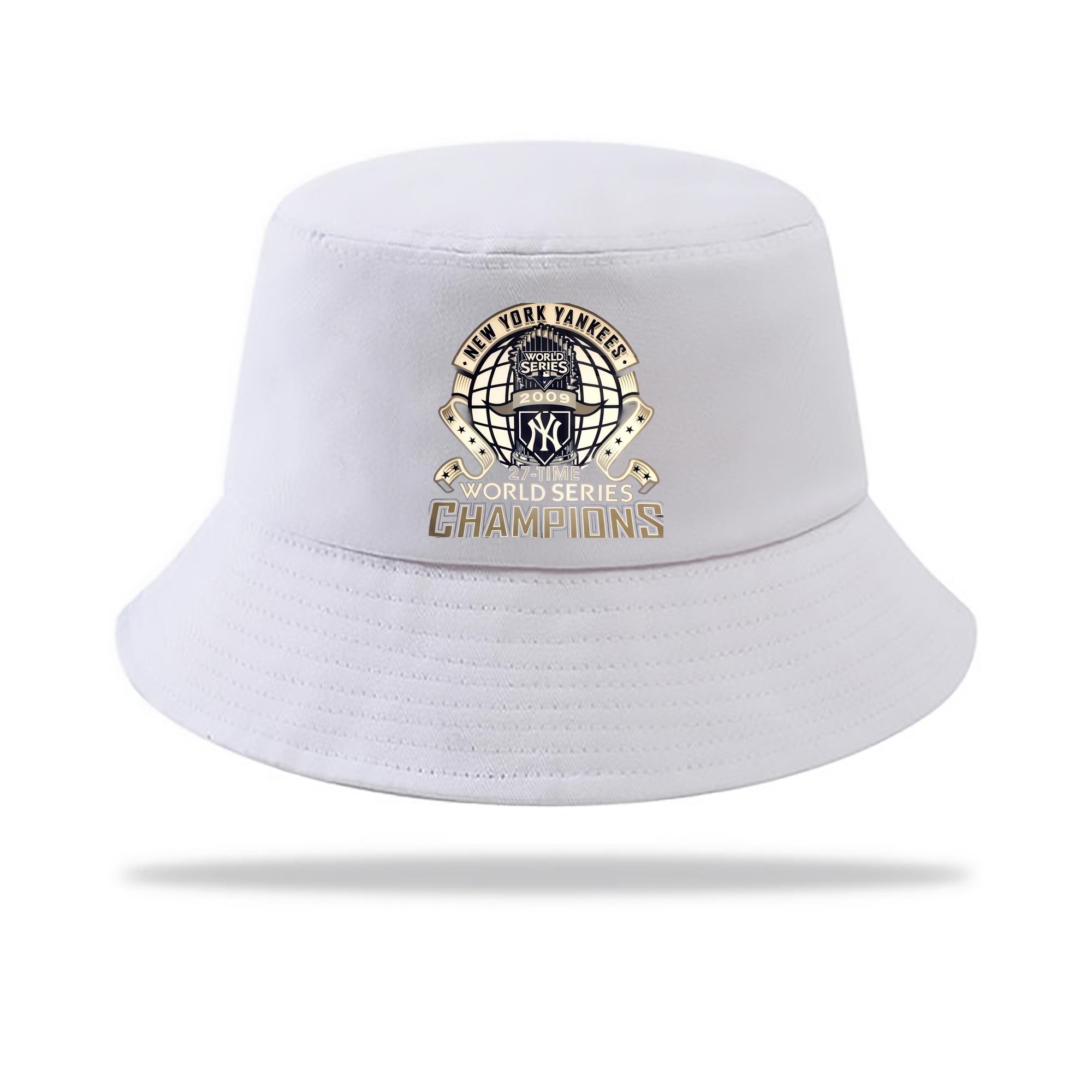 New York Yankees 2009 27th WS Champions Golden Outdoor Sun Protection Bucket Hat – Lightweight Breathable Knit & Woven Fabric – Ergonomic Wide Brim, Sweat-Absorbent, Stylish & Comfortable For Sports And Everyday Wear