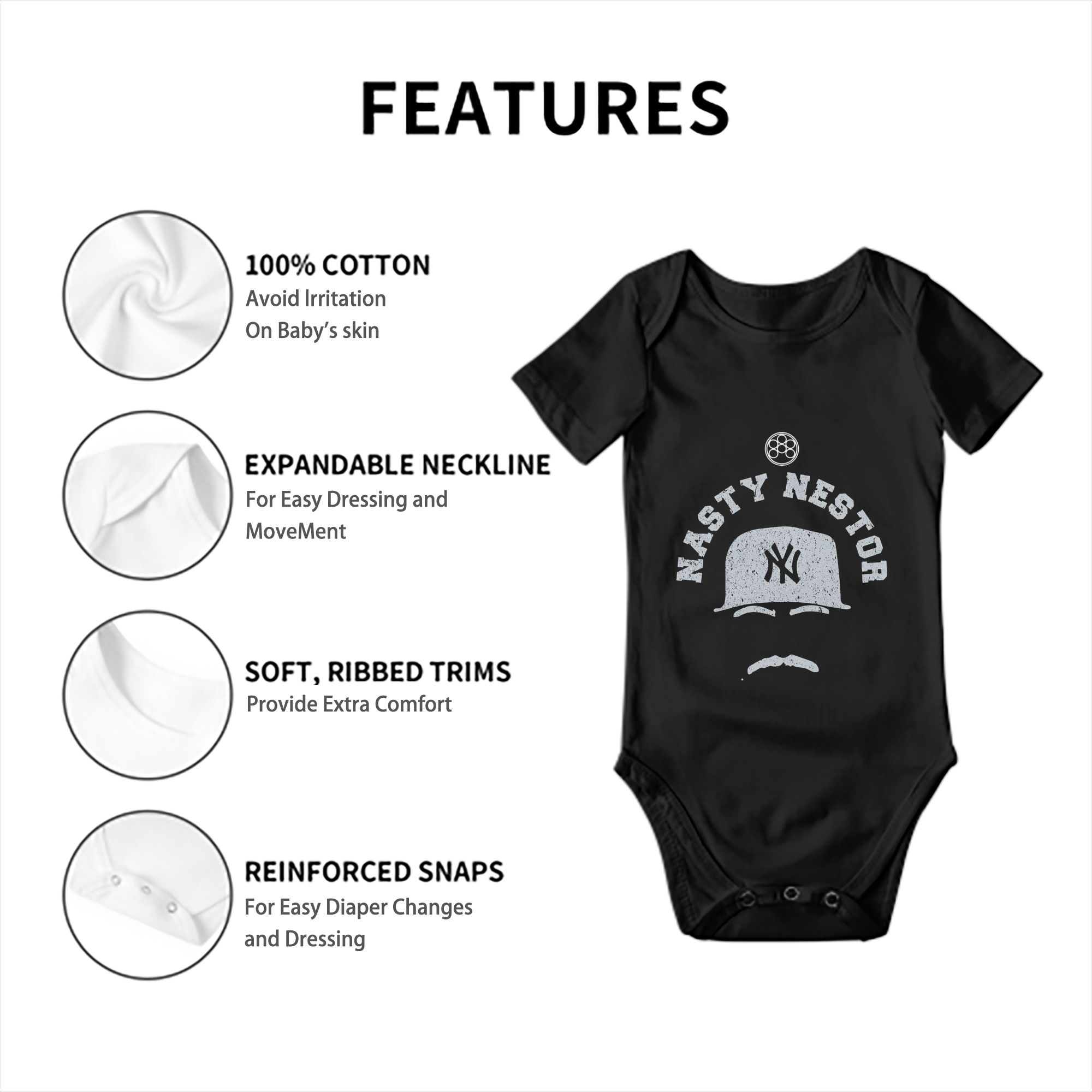 New York Yankees Nasty Nestor Baby Short Sleeve Romper – 100% Cotton Soft & Breathable Digital Print Onesie With Easy Snap Closure And Envelope Shoulder – Comfortable For Daily Wear & Travel