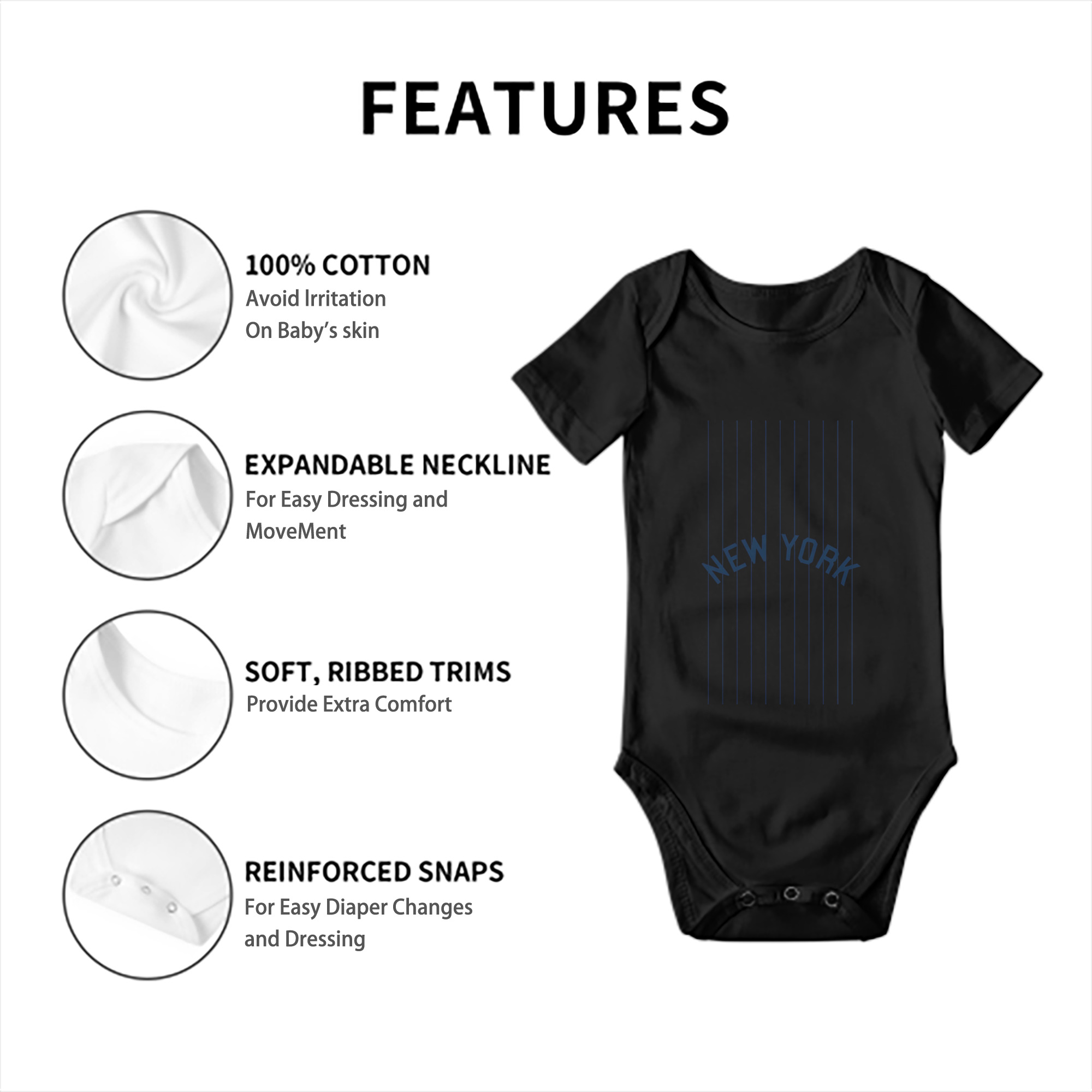 New York Yankees Pinstripe New York Baby Short Sleeve Romper – 100% Cotton Soft & Breathable Digital Print Onesie With Easy Snap Closure And Envelope Shoulder – Comfortable For Daily Wear & Travel