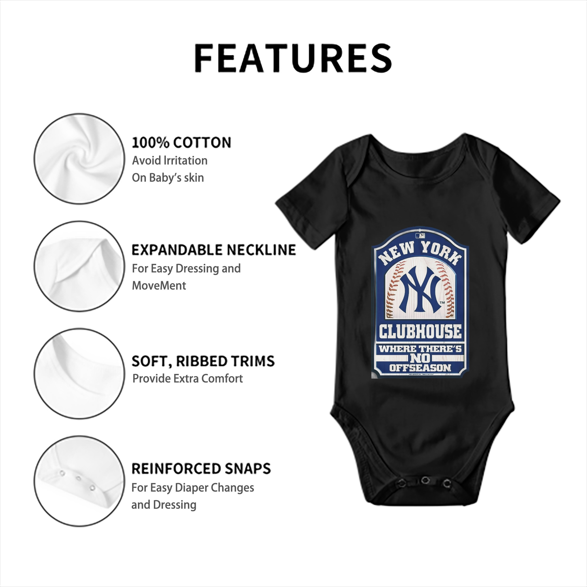 New York Yankees Club House Baby Short Sleeve Romper – 100% Cotton Soft & Breathable Digital Print Onesie With Easy Snap Closure And Envelope Shoulder – Comfortable For Daily Wear & Travel