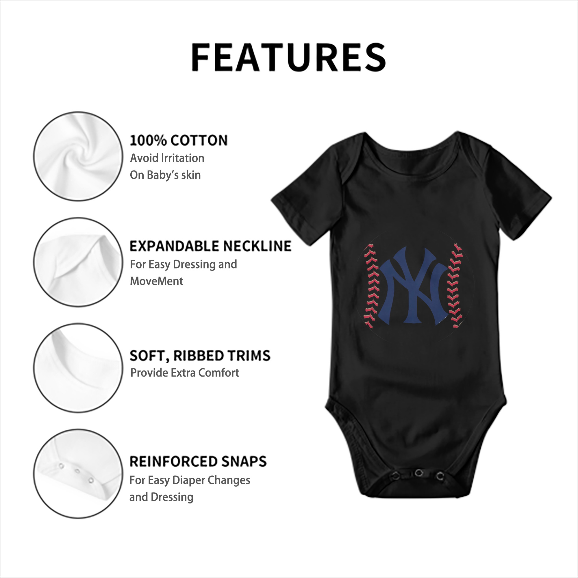 New York Yankees Baseball Baby Short Sleeve Romper – 100% Cotton Soft & Breathable Digital Print Onesie With Easy Snap Closure And Envelope Shoulder – Comfortable For Daily Wear & Travel
