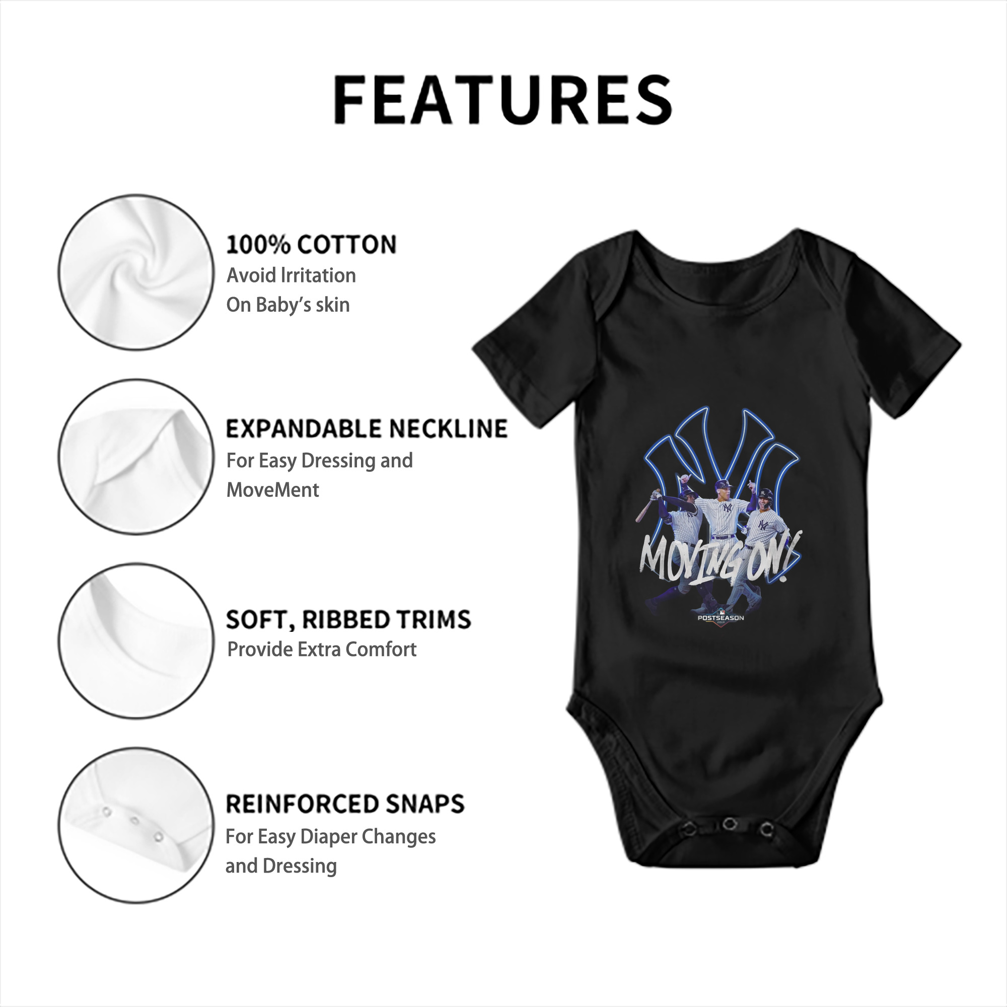 New York Yankees 280 Baby Short Sleeve Romper – 100% Cotton Soft & Breathable Digital Print Onesie With Easy Snap Closure And Envelope Shoulder – Comfortable For Daily Wear & Travel