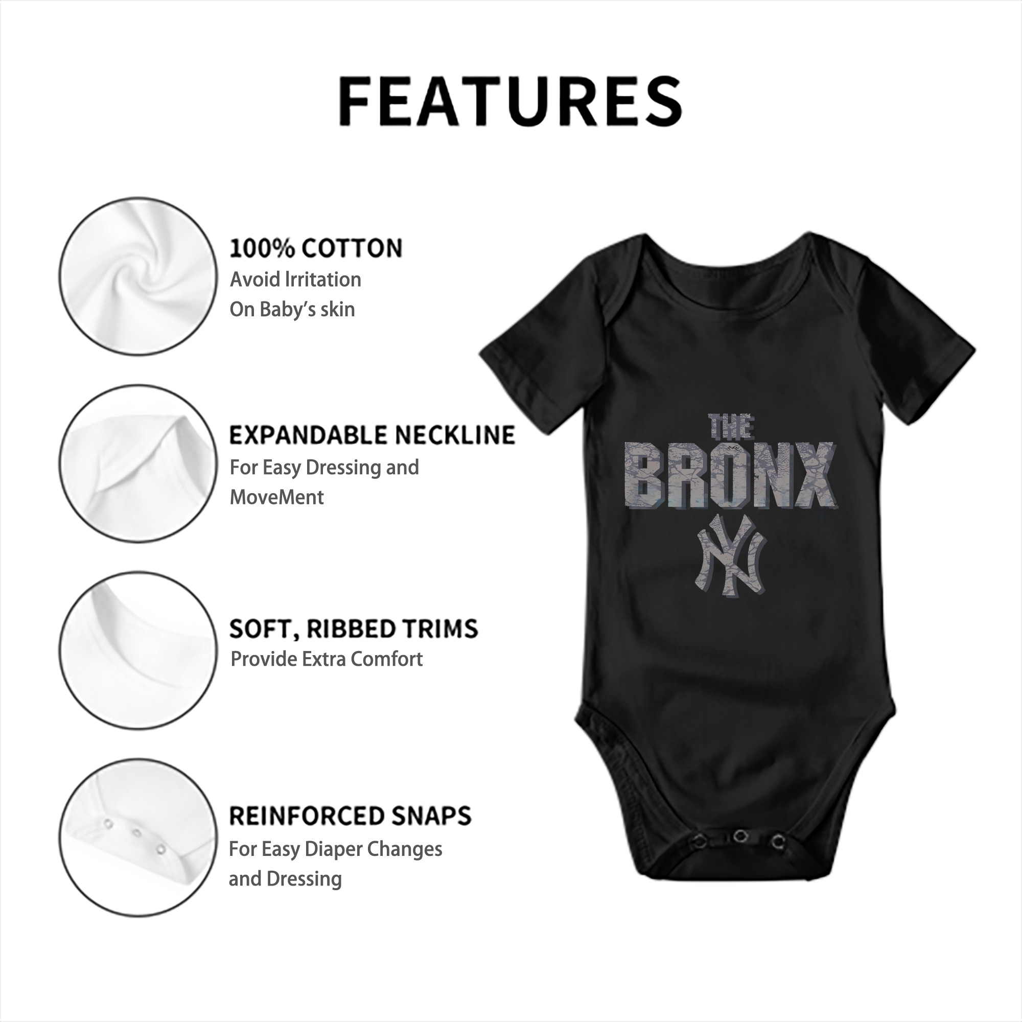 New York Yankees The Bronx Baby Short Sleeve Romper – 100% Cotton Soft & Breathable Digital Print Onesie With Easy Snap Closure And Envelope Shoulder – Comfortable For Daily Wear & Travel