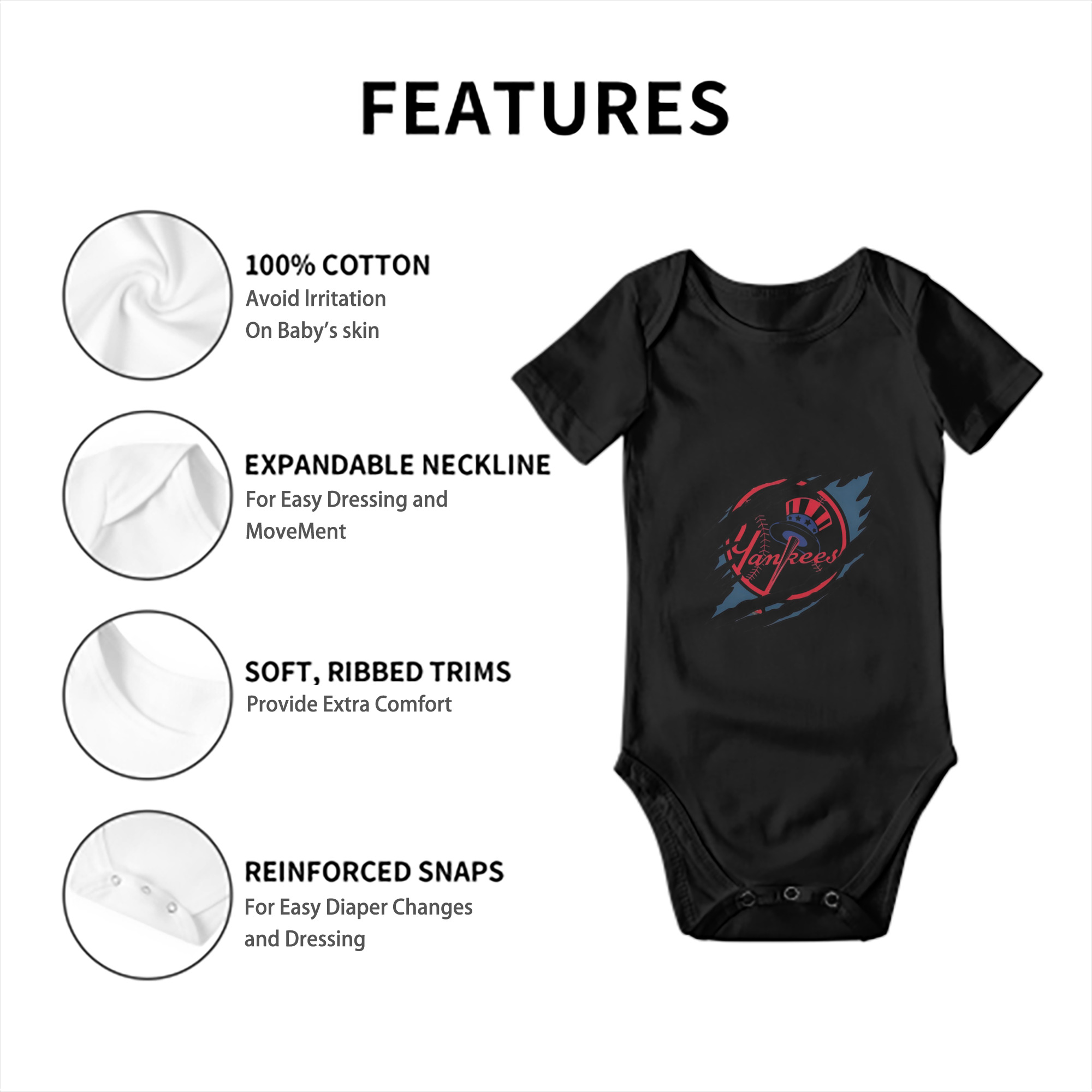 New York Yankees Claw Logo Baby Short Sleeve Romper – 100% Cotton Soft & Breathable Digital Print Onesie With Easy Snap Closure And Envelope Shoulder – Comfortable For Daily Wear & Travel