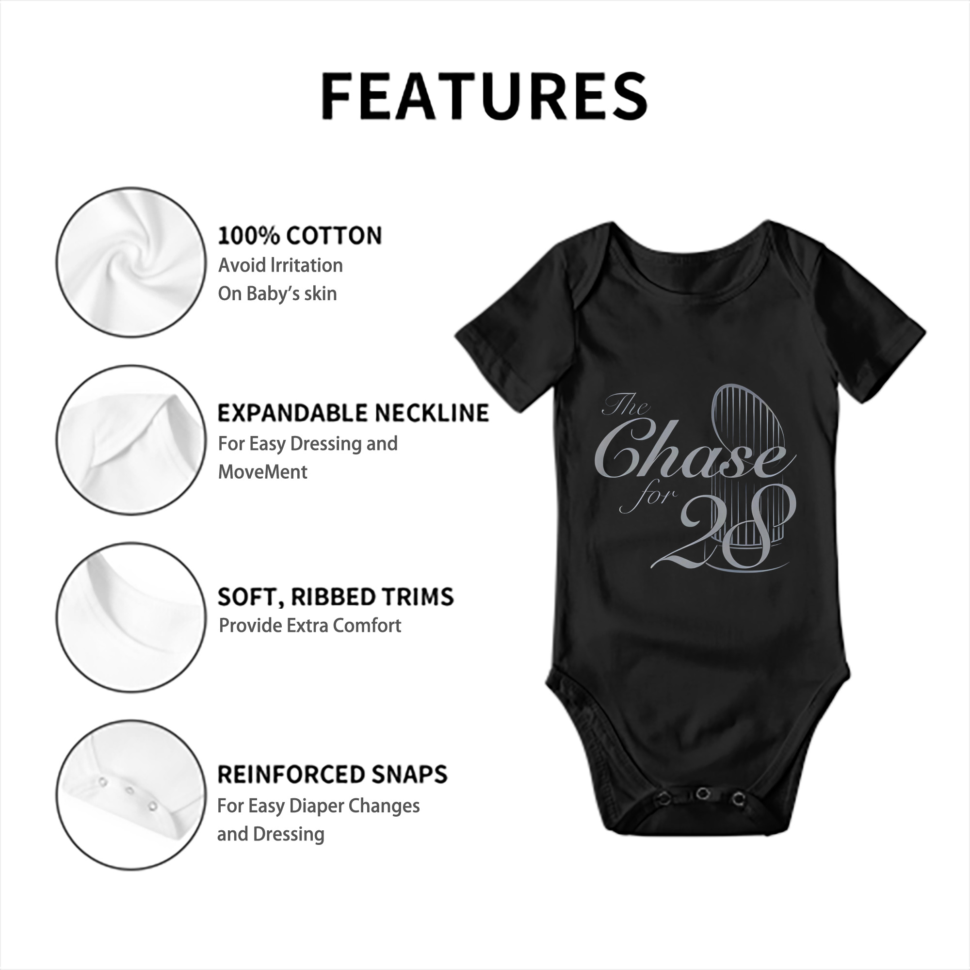 New York Yankees The Chase for 28 Baby Short Sleeve Romper – 100% Cotton Soft & Breathable Digital Print Onesie With Easy Snap Closure And Envelope Shoulder – Comfortable For Daily Wear & Travel