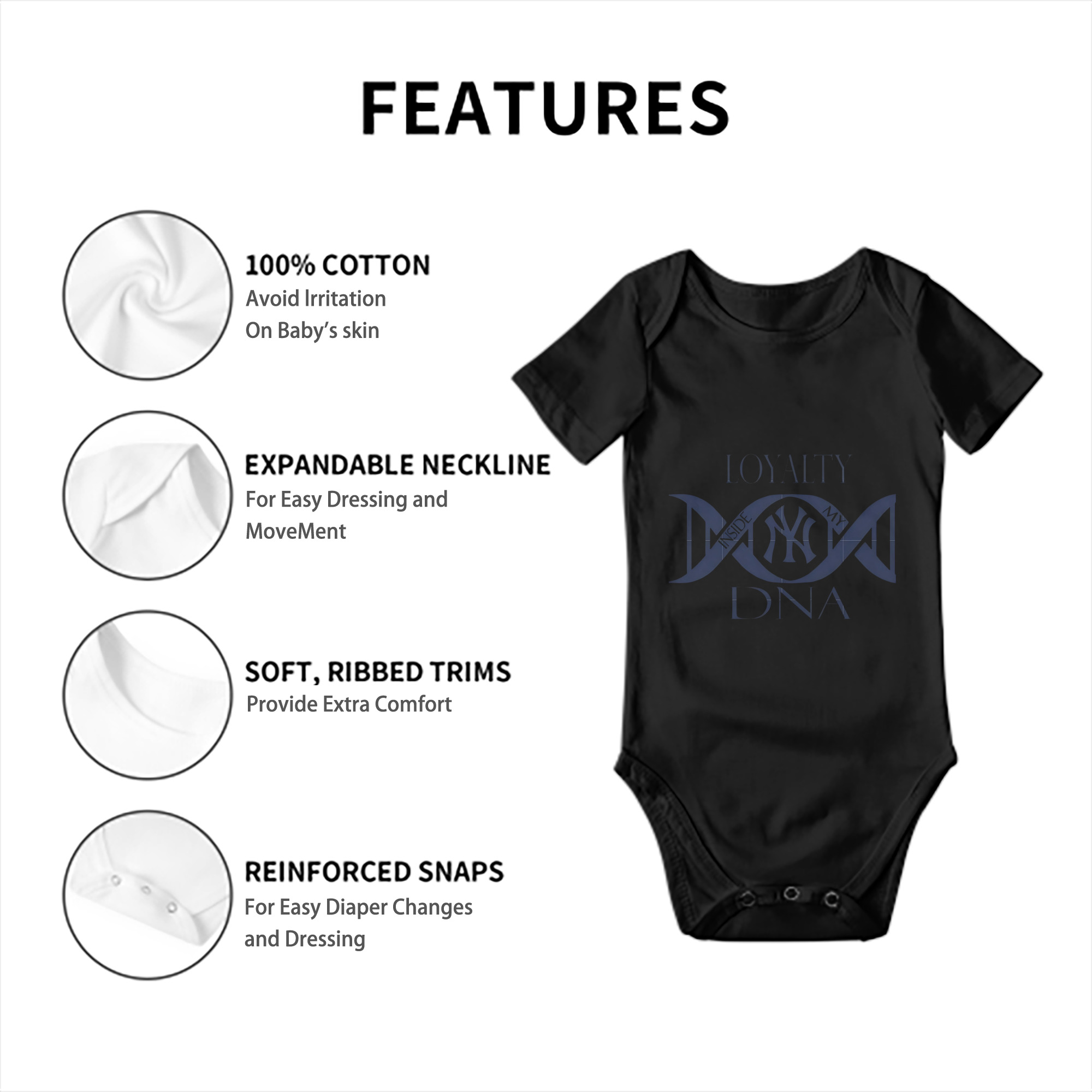 New York Yankees Loyalty DNA Baby Short Sleeve Romper – 100% Cotton Soft & Breathable Digital Print Onesie With Easy Snap Closure And Envelope Shoulder – Comfortable For Daily Wear & Travel