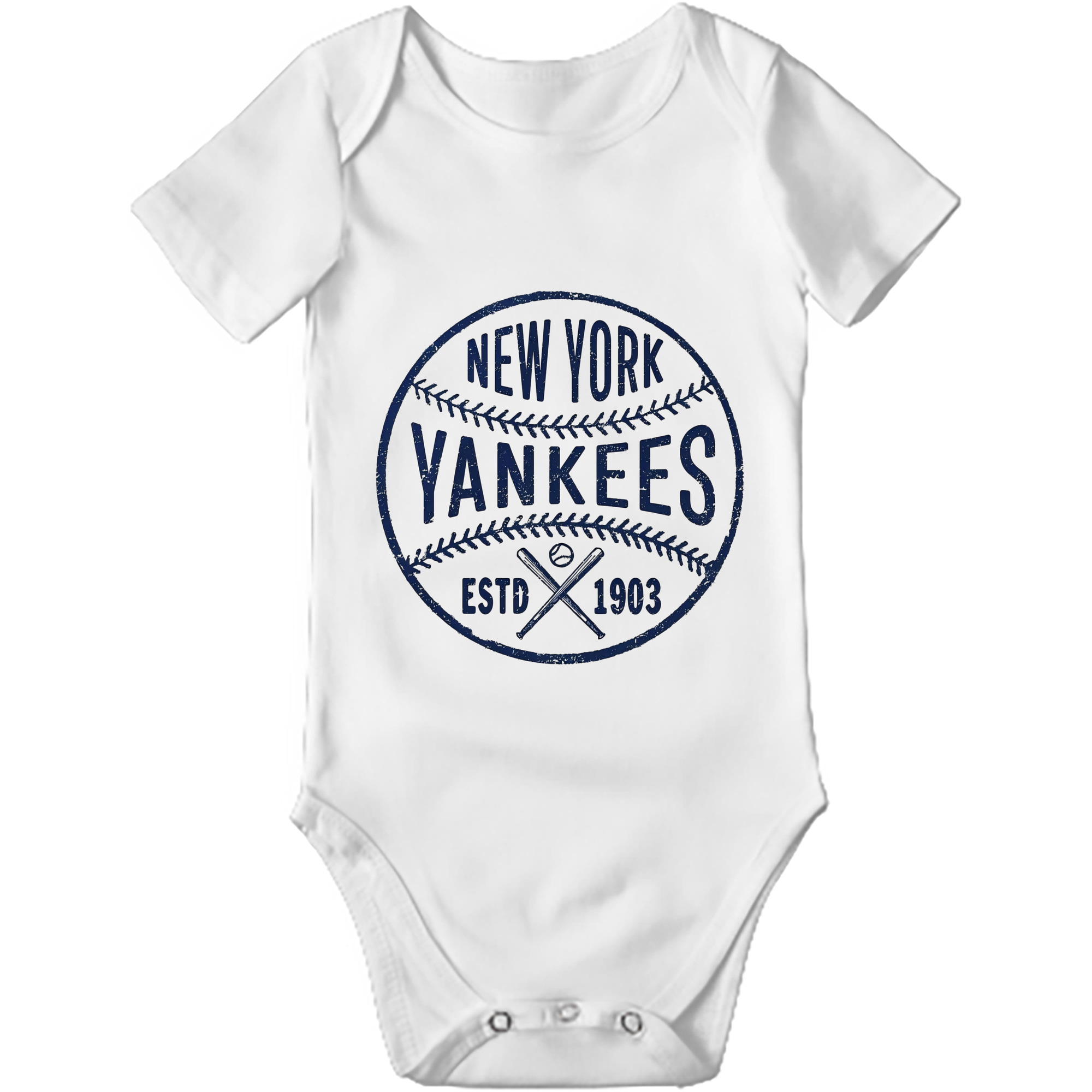 New York Yankees Estd 1903 Baby Short Sleeve Romper – 100% Cotton Soft & Breathable Digital Print Onesie With Easy Snap Closure And Envelope Shoulder – Comfortable For Daily Wear & Travel