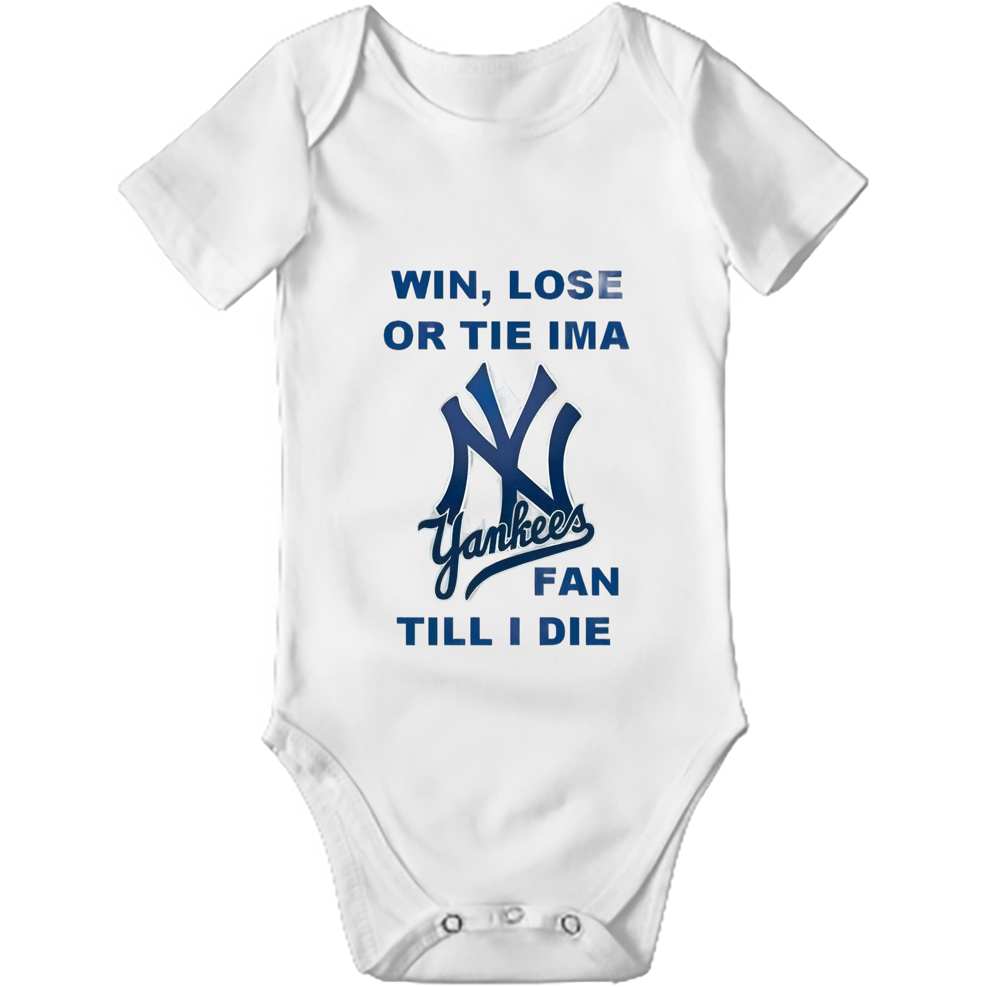 New York Yankees Win,Lose or Tie IMA Fan Till I Die Baby Short Sleeve Romper – 100% Cotton Soft & Breathable Digital Print Onesie With Easy Snap Closure And Envelope Shoulder – Comfortable For Daily Wear & Travel