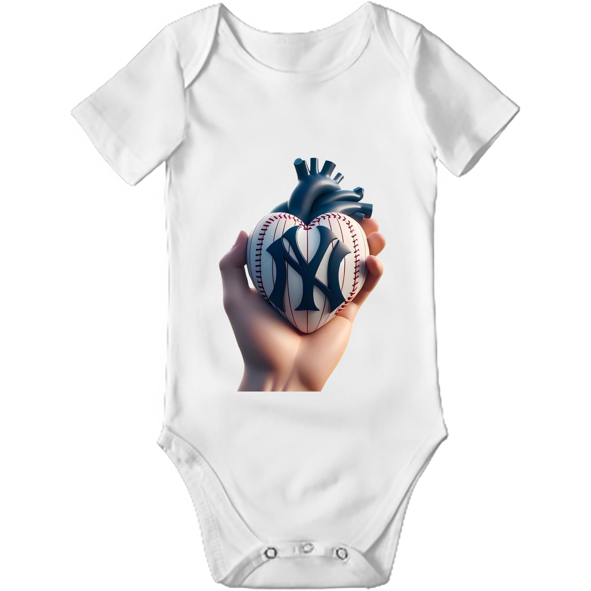 New York Yankees Heart Baby Short Sleeve Romper – 100% Cotton Soft & Breathable Digital Print Onesie With Easy Snap Closure And Envelope Shoulder – Comfortable For Daily Wear & Travel