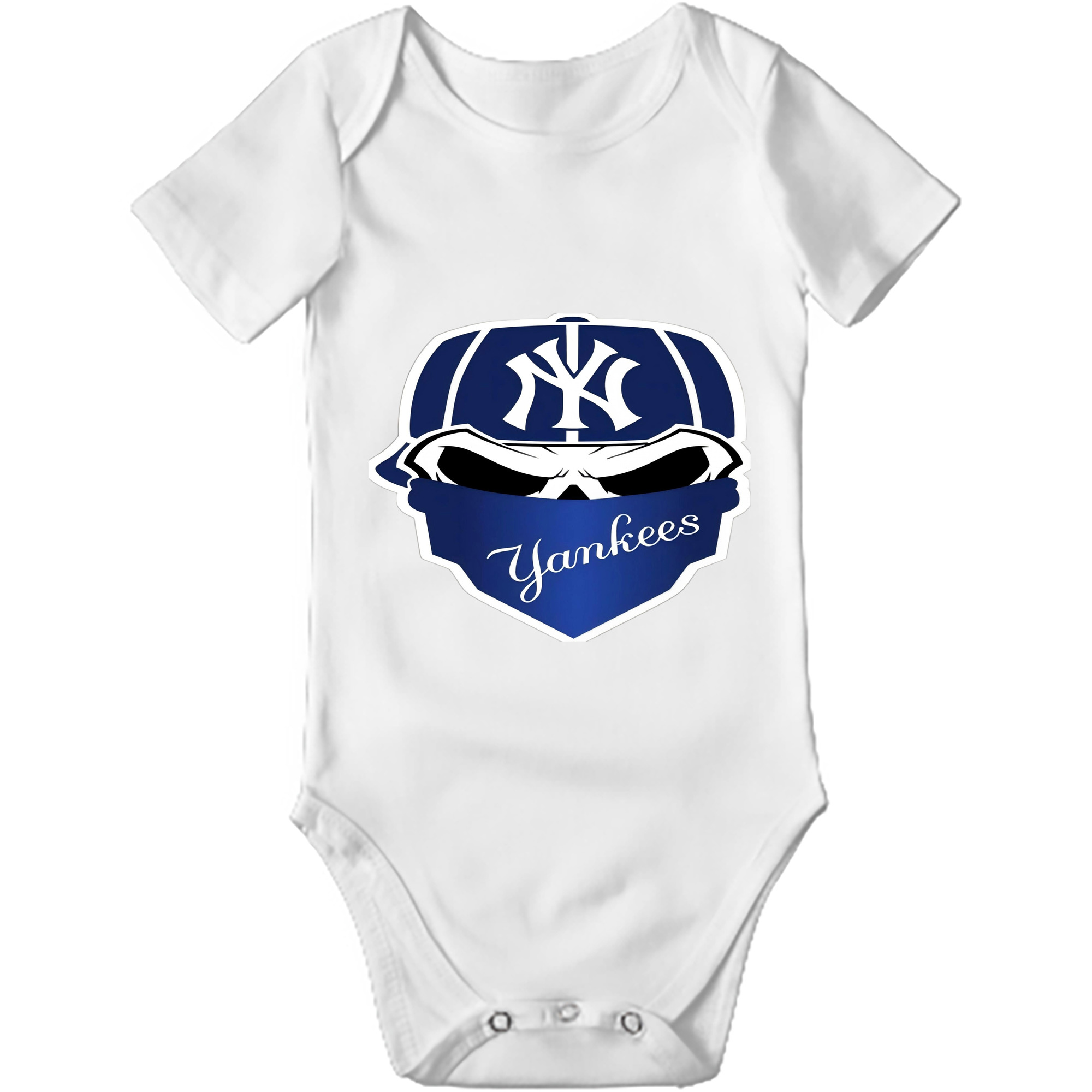 New York Yankees Skull Baby Short Sleeve Romper – 100% Cotton Soft & Breathable Digital Print Onesie With Easy Snap Closure And Envelope Shoulder – Comfortable For Daily Wear & Travel