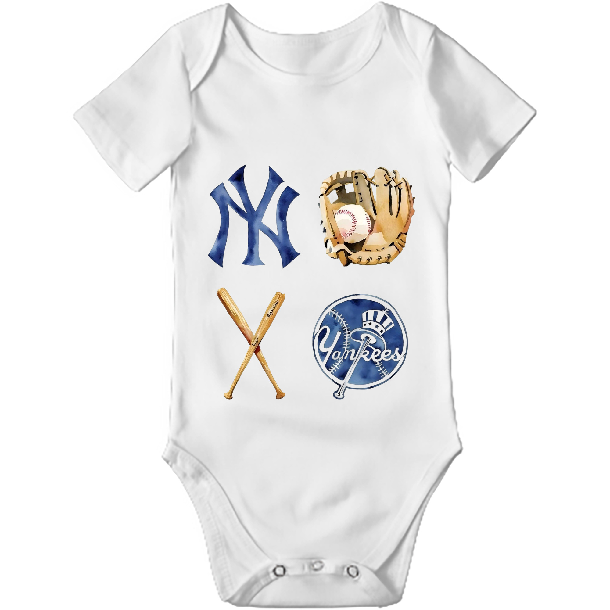 New York Yankees Baseball Baby Short Sleeve Romper – 100% Cotton Soft & Breathable Digital Print Onesie With Easy Snap Closure And Envelope Shoulder – Comfortable For Daily Wear & Travel